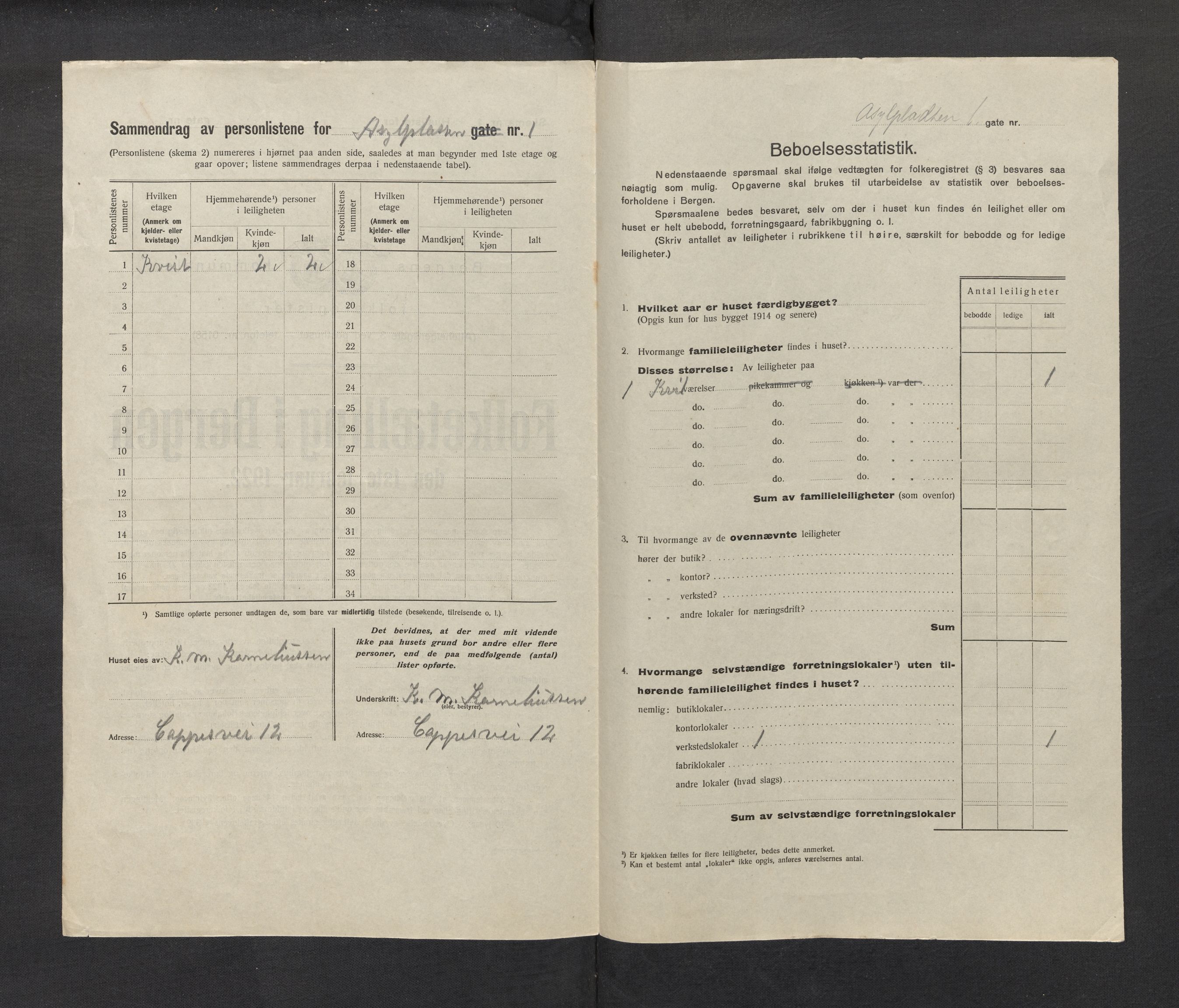 SAB, Kommunal folketelling 1922 for Bergen kjøpstad, 1922, s. 1477