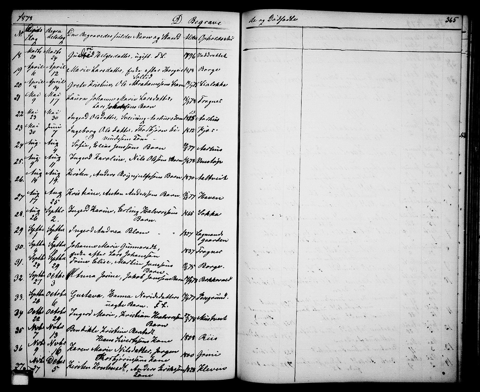 Gjerpen kirkebøker, AV/SAKO-A-265/G/Ga/L0001: Klokkerbok nr. I 1, 1864-1882, s. 365