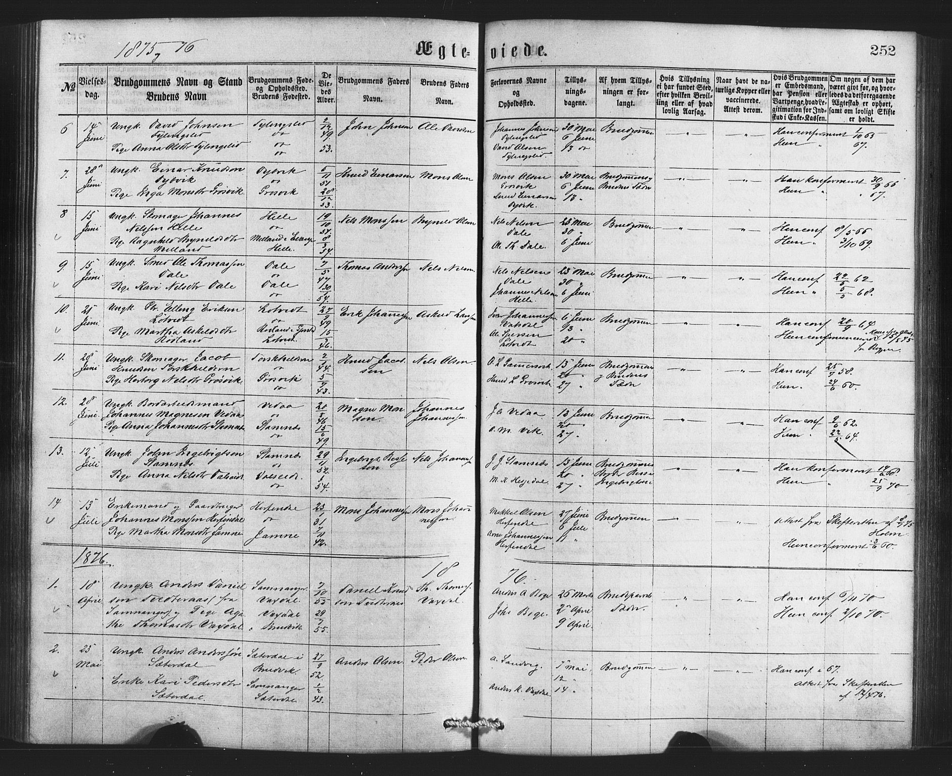 Bruvik Sokneprestembete, AV/SAB-A-74701/H/Haa: Ministerialbok nr. A 1, 1869-1877, s. 252