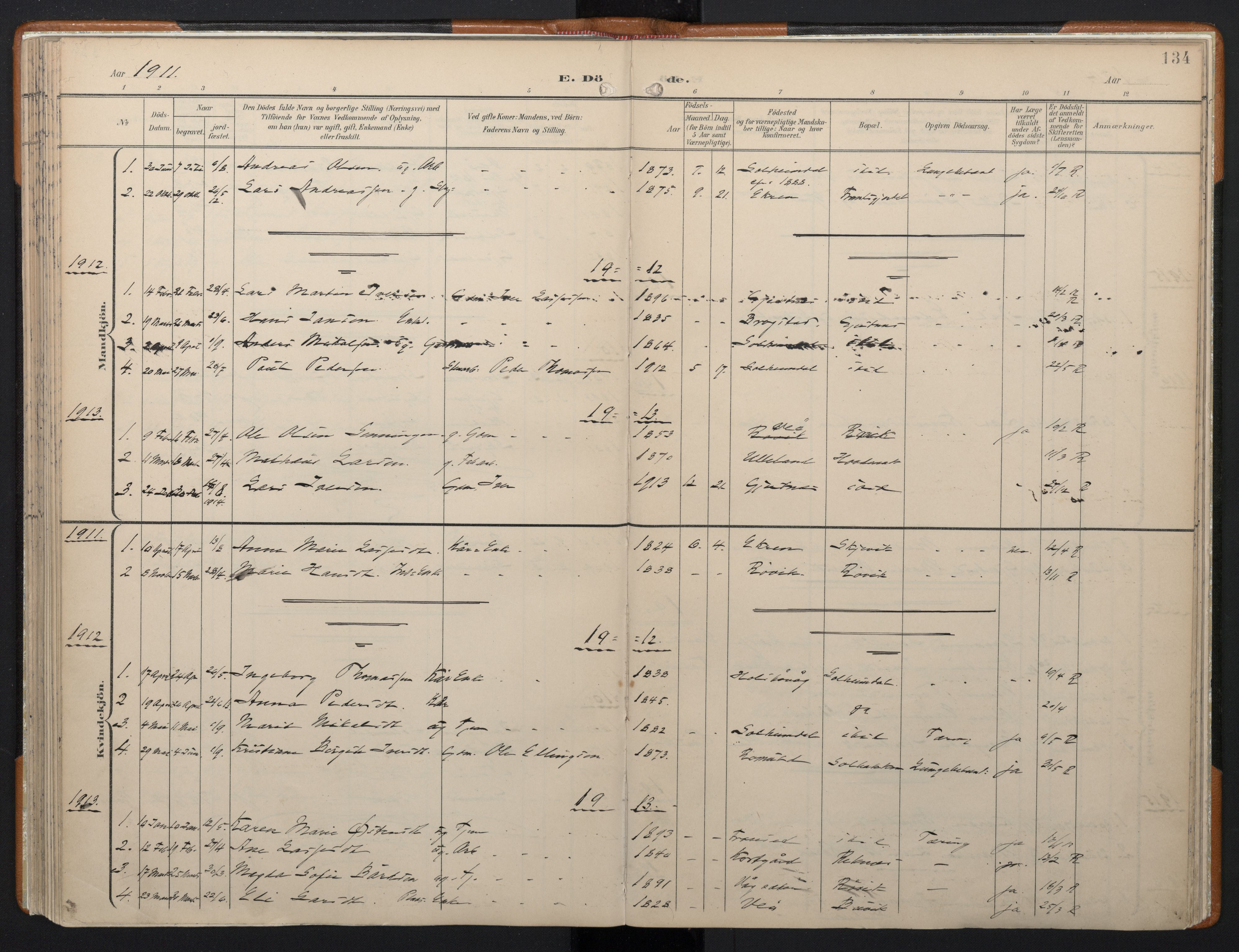 Ministerialprotokoller, klokkerbøker og fødselsregistre - Møre og Romsdal, SAT/A-1454/556/L0676: Ministerialbok nr. 556A01, 1899-1966, s. 134