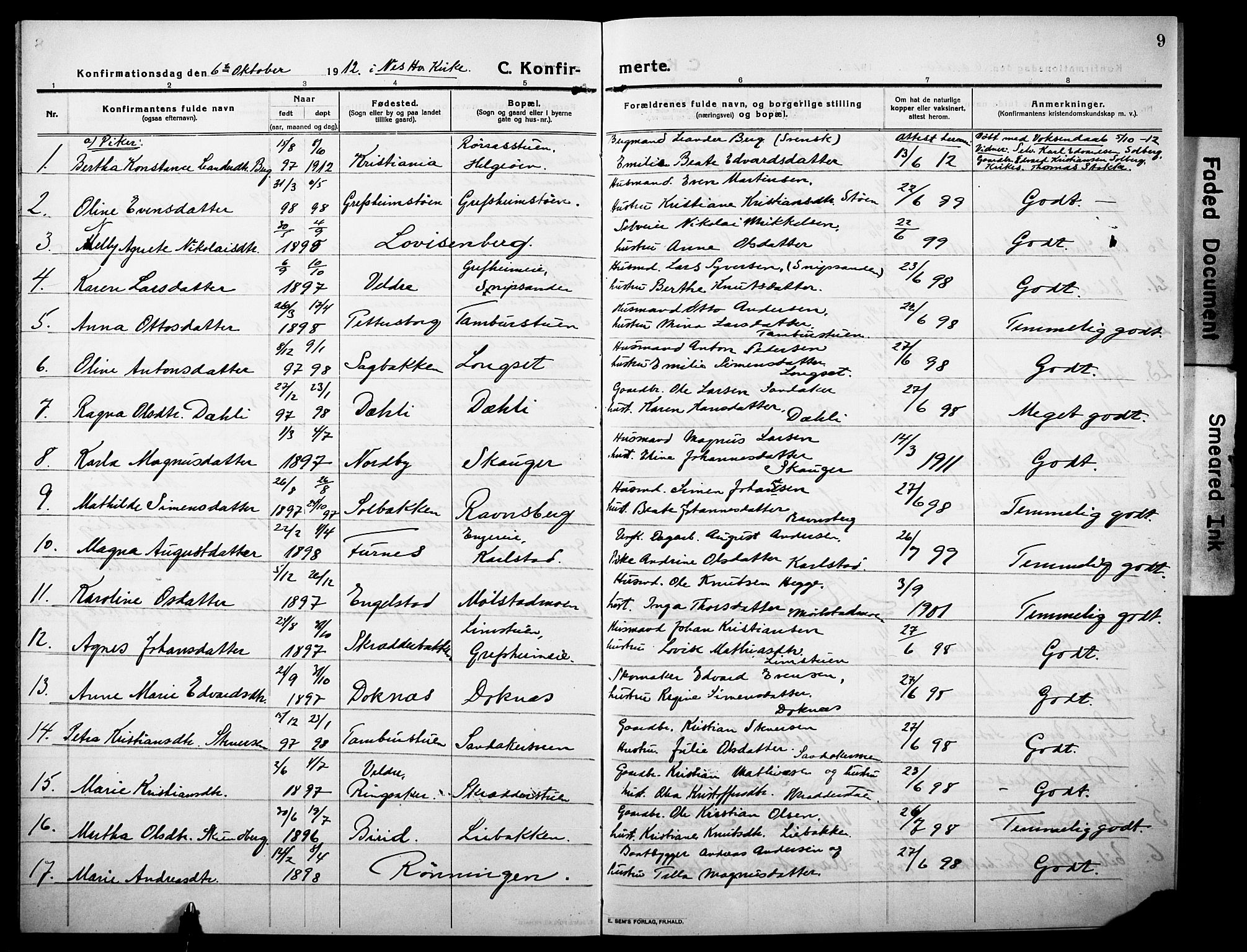 Nes prestekontor, Hedmark, AV/SAH-PREST-020/L/La/L0008: Klokkerbok nr. 8, 1910-1932, s. 9