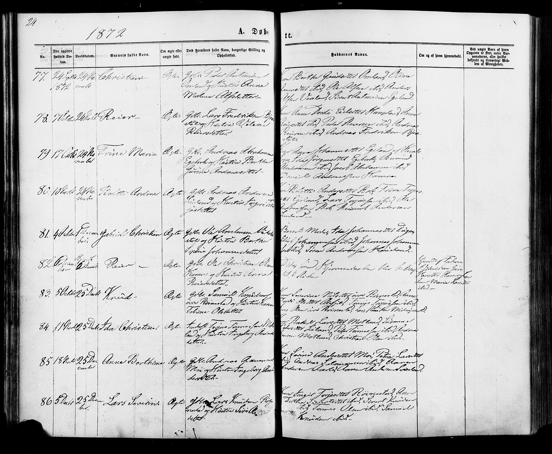 Kvinesdal sokneprestkontor, AV/SAK-1111-0026/F/Fa/Fab/L0007: Ministerialbok nr. A 7, 1870-1885, s. 24