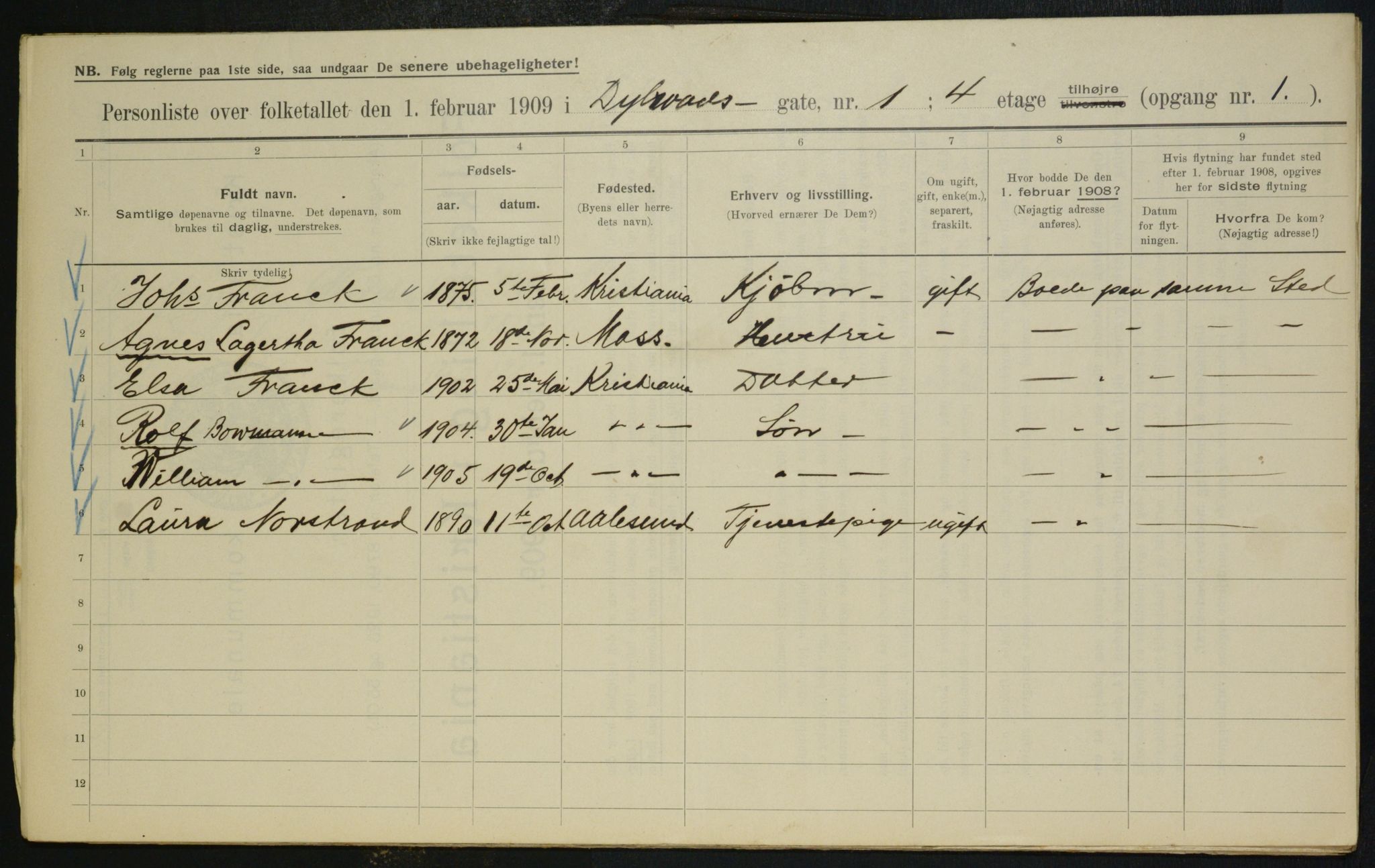 OBA, Kommunal folketelling 1.2.1909 for Kristiania kjøpstad, 1909, s. 15919