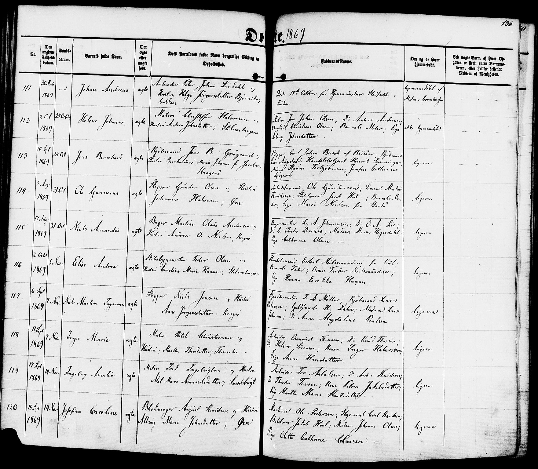 Kragerø kirkebøker, AV/SAKO-A-278/F/Fa/L0007: Ministerialbok nr. 7, 1861-1875, s. 136