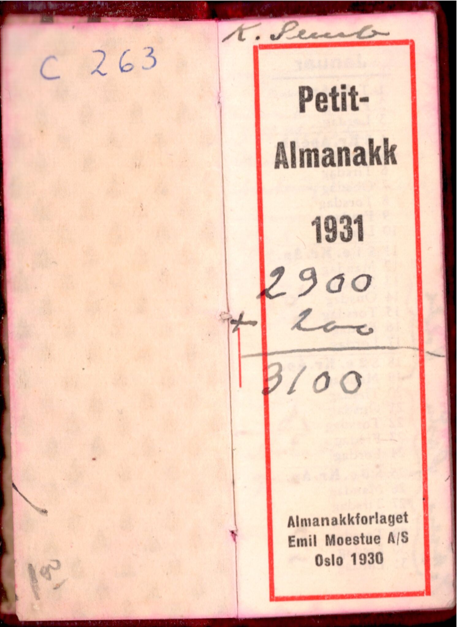 Samling etter Klara Semb, NSFF/KS/C/263: Almanakk i miniformat , 1931