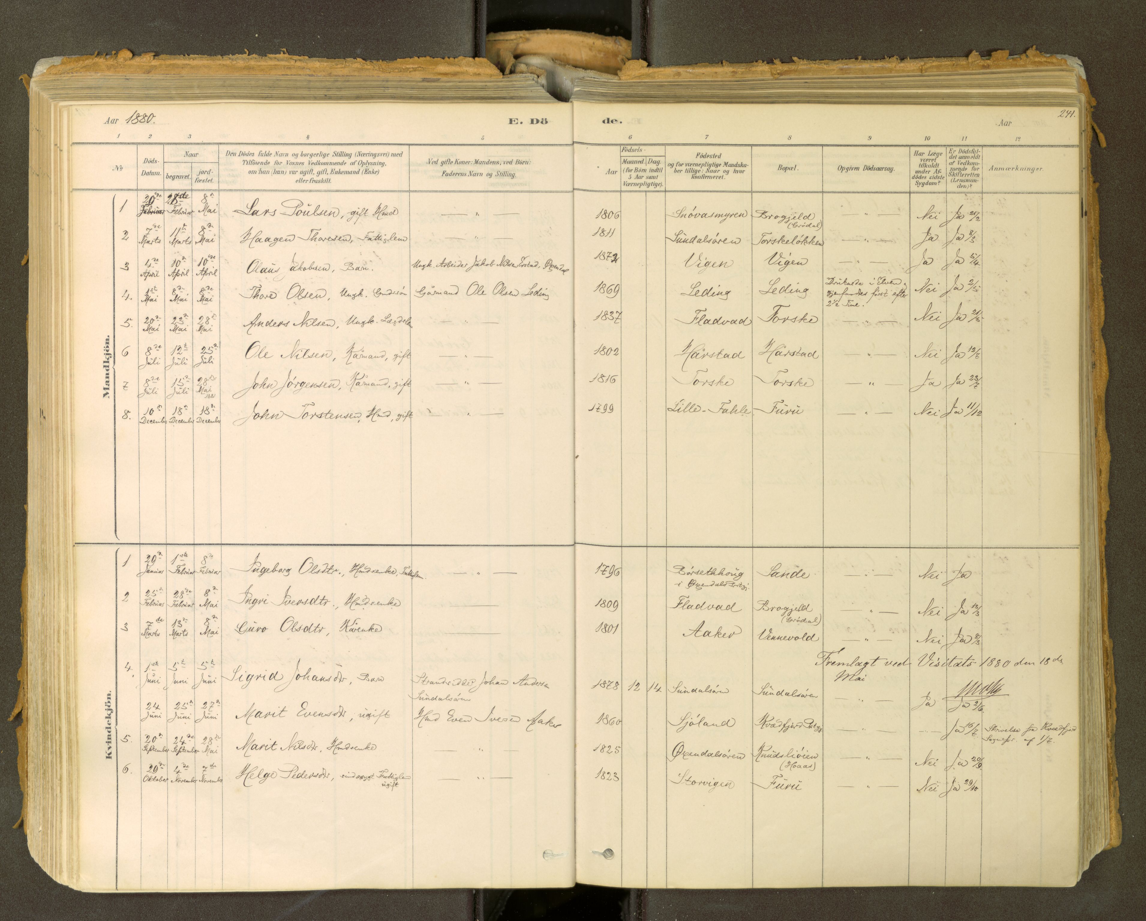 Sunndal sokneprestkontor, AV/SAT-A-1085/1/I/I1/I1a: Ministerialbok nr. 2, 1877-1914, s. 241