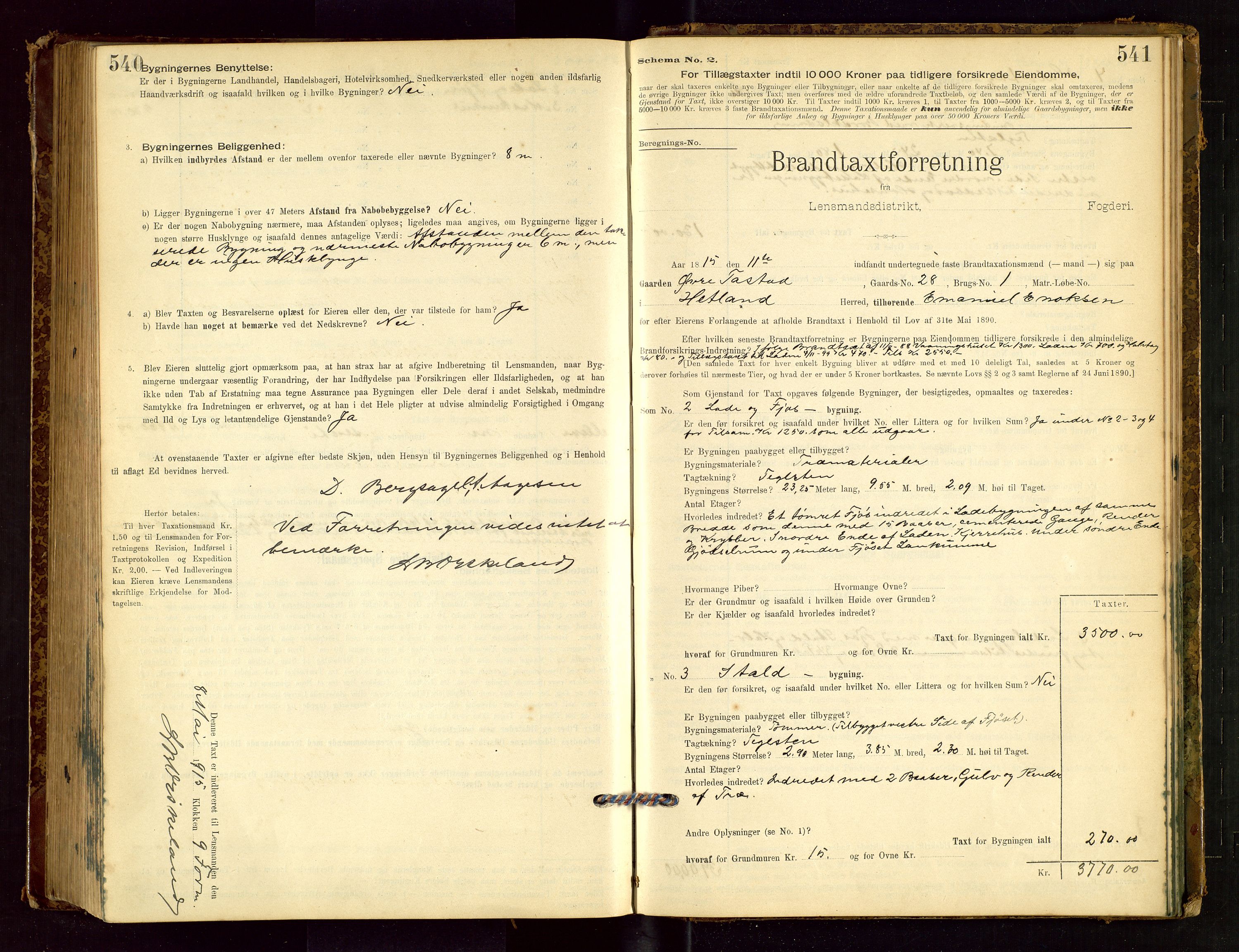 Hetland lensmannskontor, SAST/A-100101/Gob/L0001: "Brandtaxationsprotokol", 1895-1918, s. 540-541