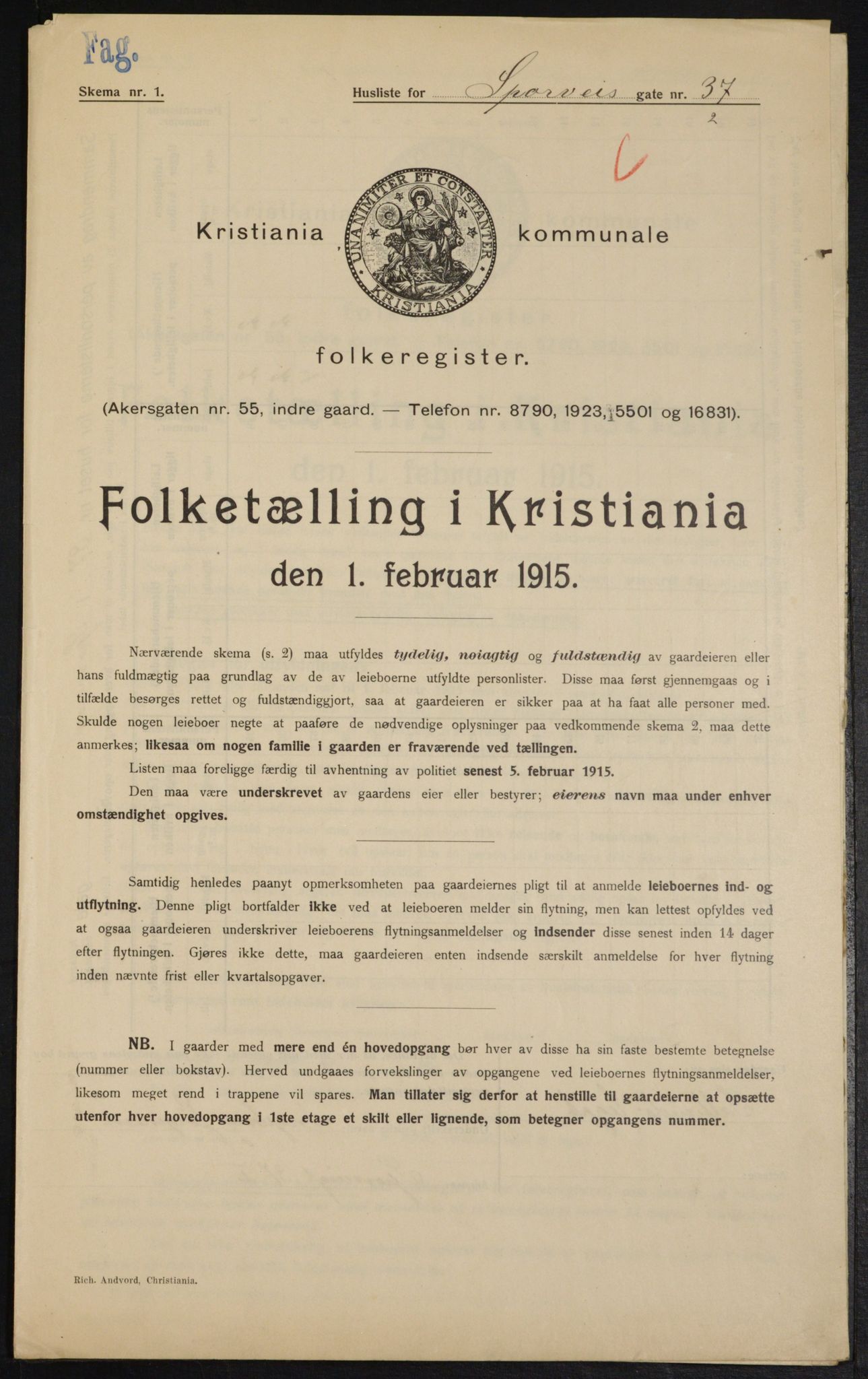 OBA, Kommunal folketelling 1.2.1915 for Kristiania, 1915, s. 100553