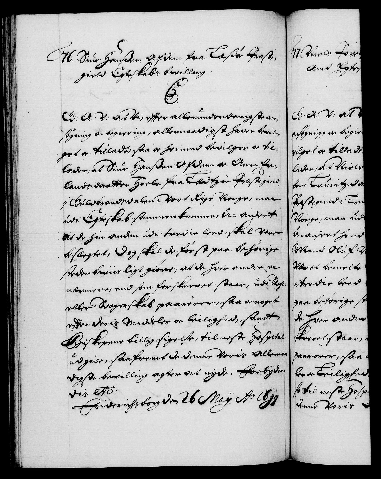 Danske Kanselli 1572-1799, AV/RA-EA-3023/F/Fc/Fca/Fcaa/L0017: Norske registre (mikrofilm), 1698-1699, s. 166b