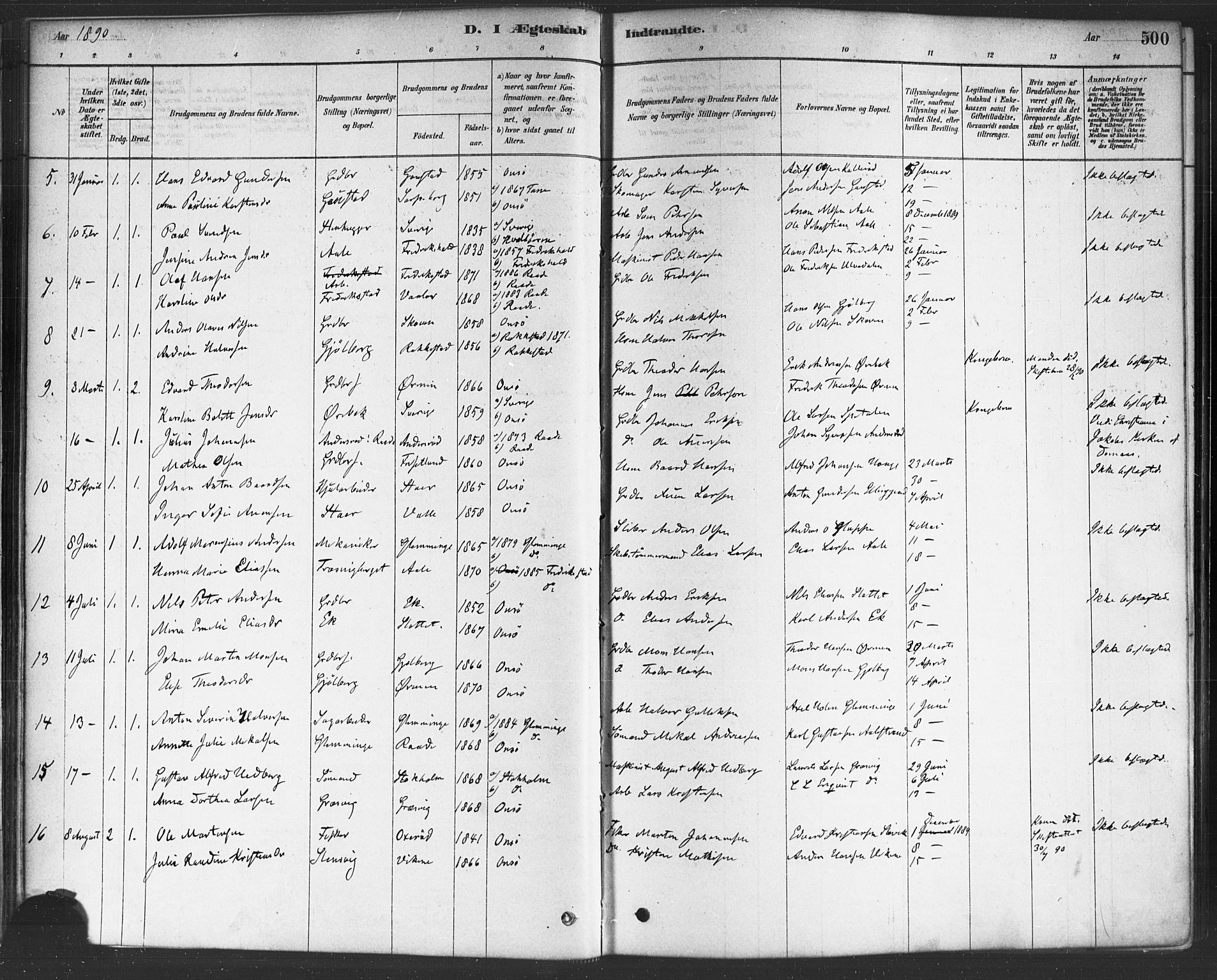 Onsøy prestekontor Kirkebøker, AV/SAO-A-10914/F/Fa/L0006: Ministerialbok nr. I 6, 1878-1898, s. 500
