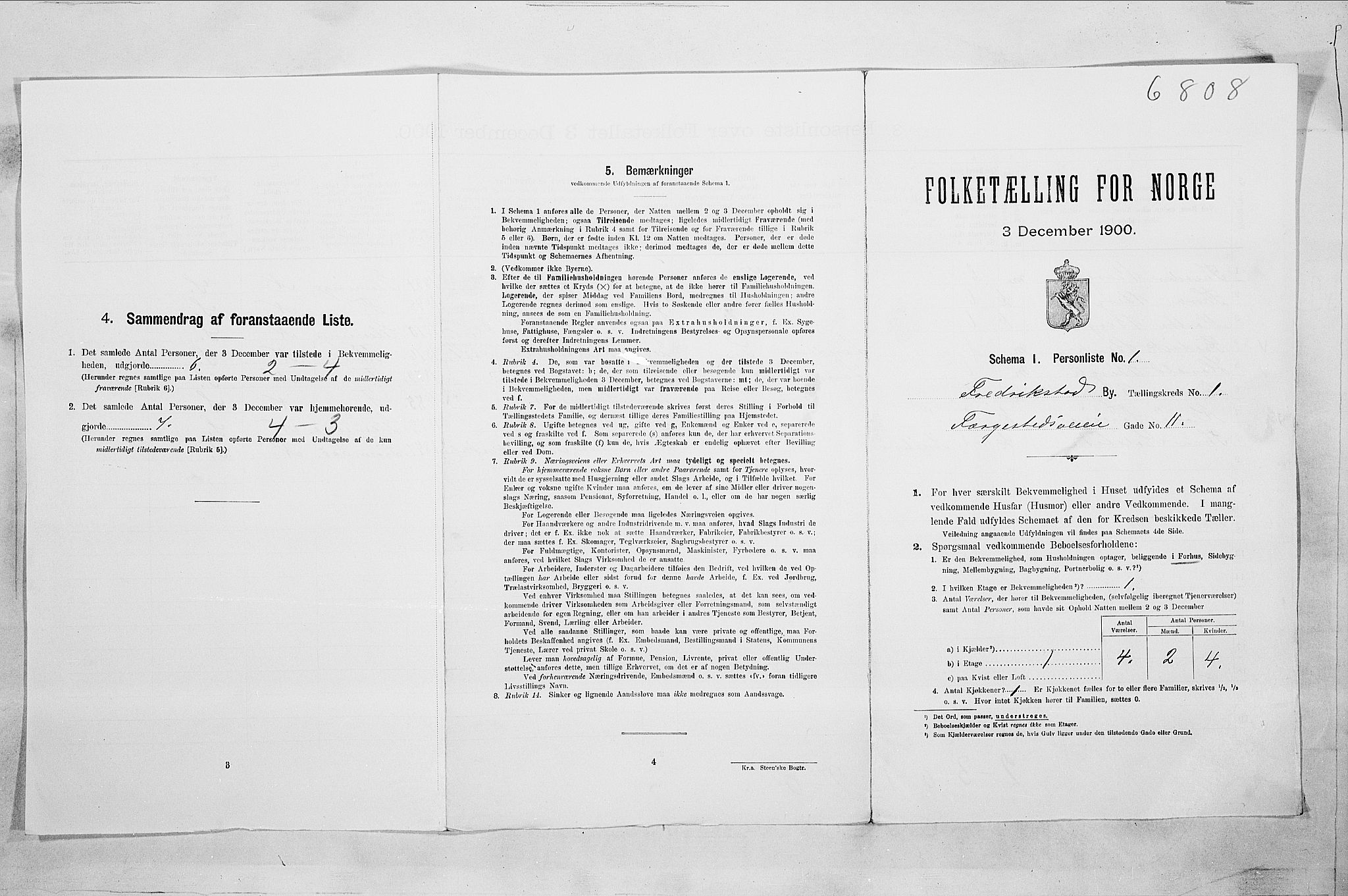 SAO, Folketelling 1900 for 0103 Fredrikstad kjøpstad, 1900