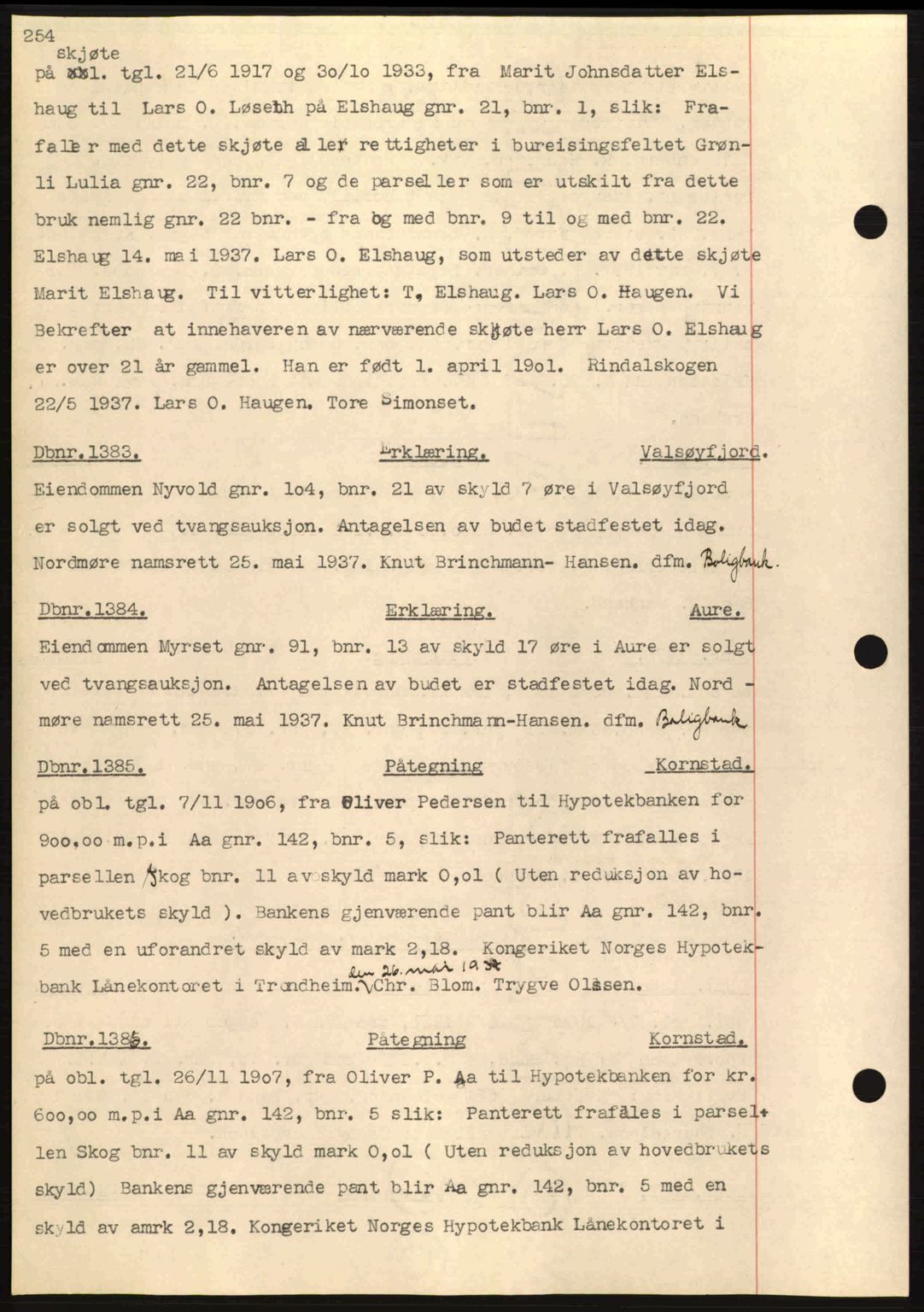 Nordmøre sorenskriveri, SAT/A-4132/1/2/2Ca: Pantebok nr. C80, 1936-1939, Dagboknr: 1383/1937