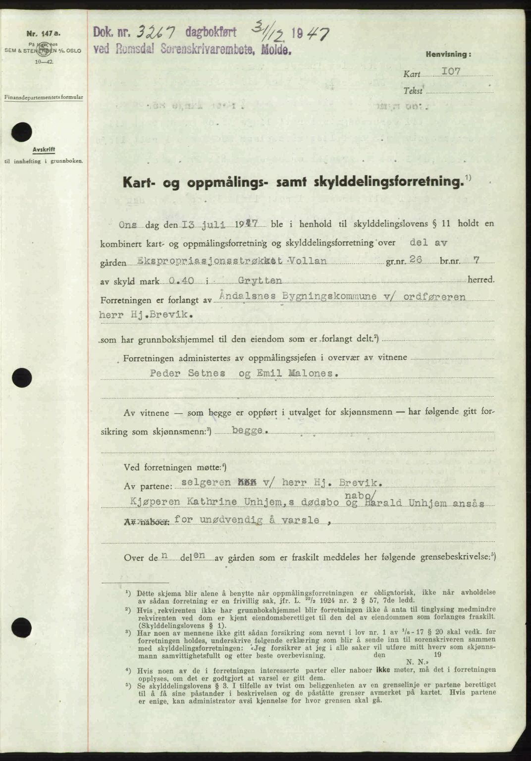 Romsdal sorenskriveri, AV/SAT-A-4149/1/2/2C: Pantebok nr. A24, 1947-1947, Dagboknr: 3267/1947