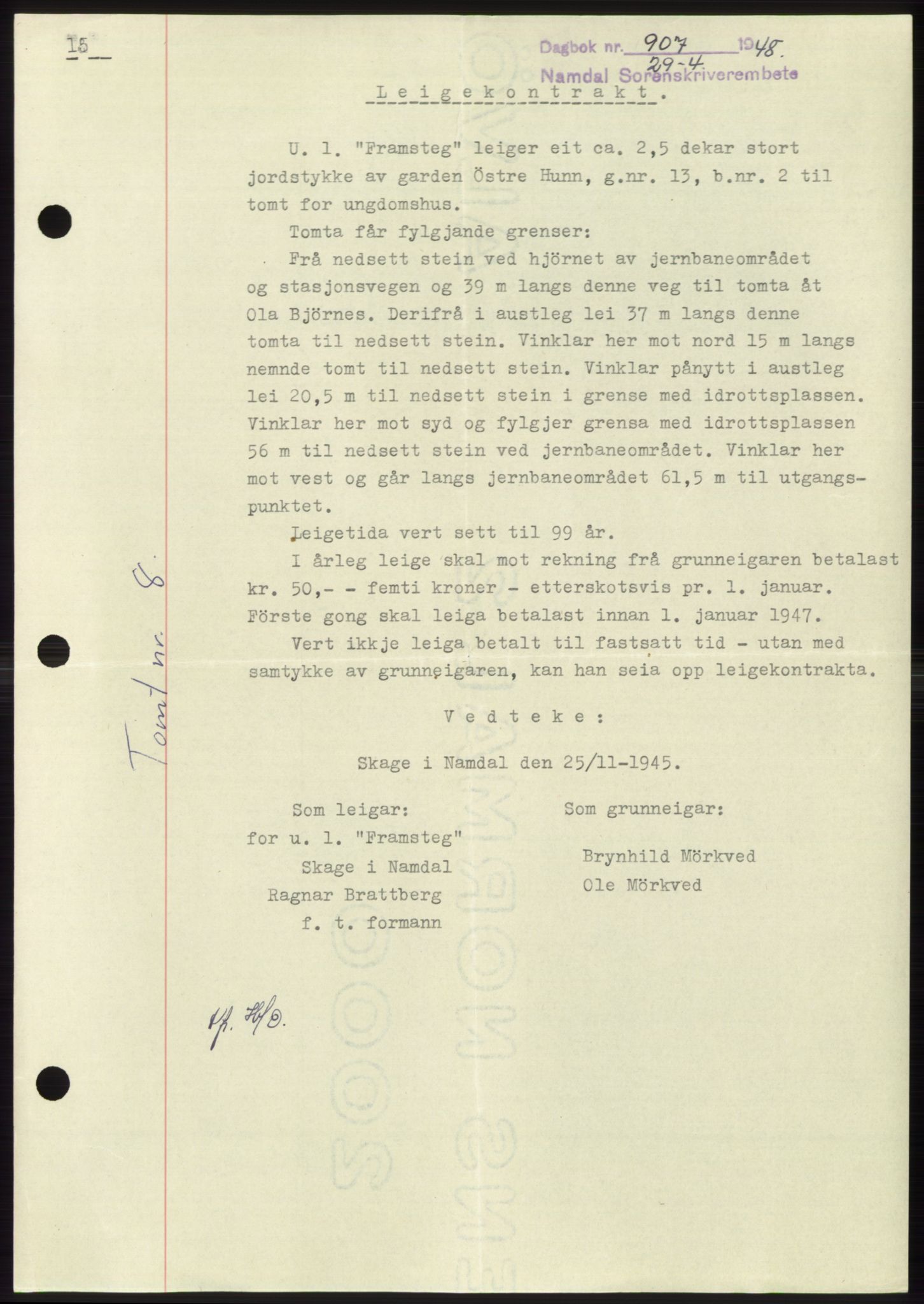 Namdal sorenskriveri, SAT/A-4133/1/2/2C: Pantebok nr. -, 1947-1948, Dagboknr: 907/1948
