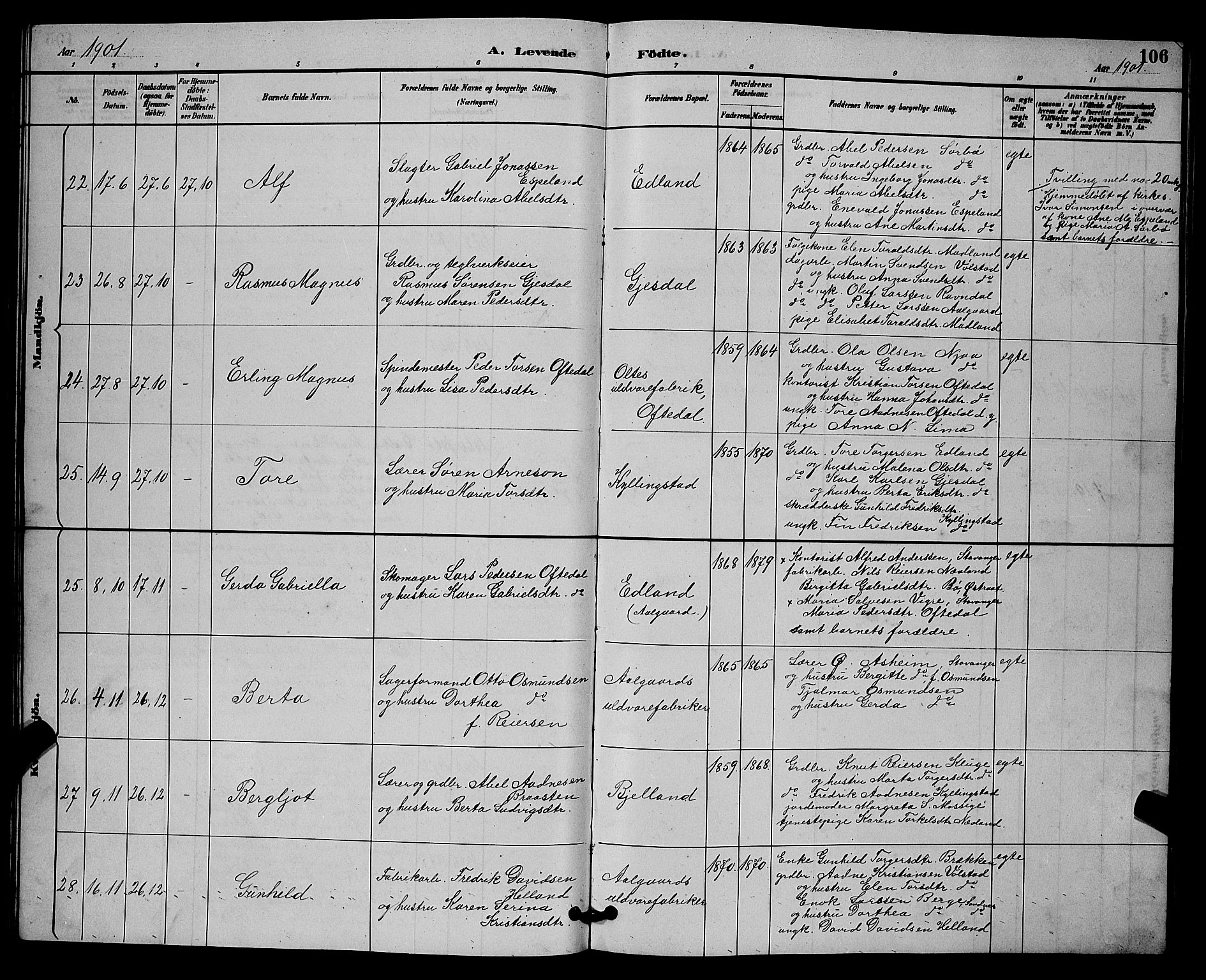 Lye sokneprestkontor, AV/SAST-A-101794/001/30BB/L0008: Klokkerbok nr. B 7, 1887-1901, s. 106