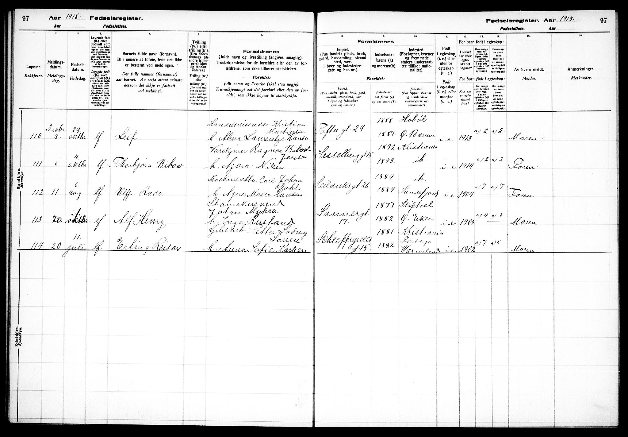 Paulus prestekontor Kirkebøker, AV/SAO-A-10871/J/Ja/L0001: Fødselsregister nr. 1, 1916-1923, s. 97