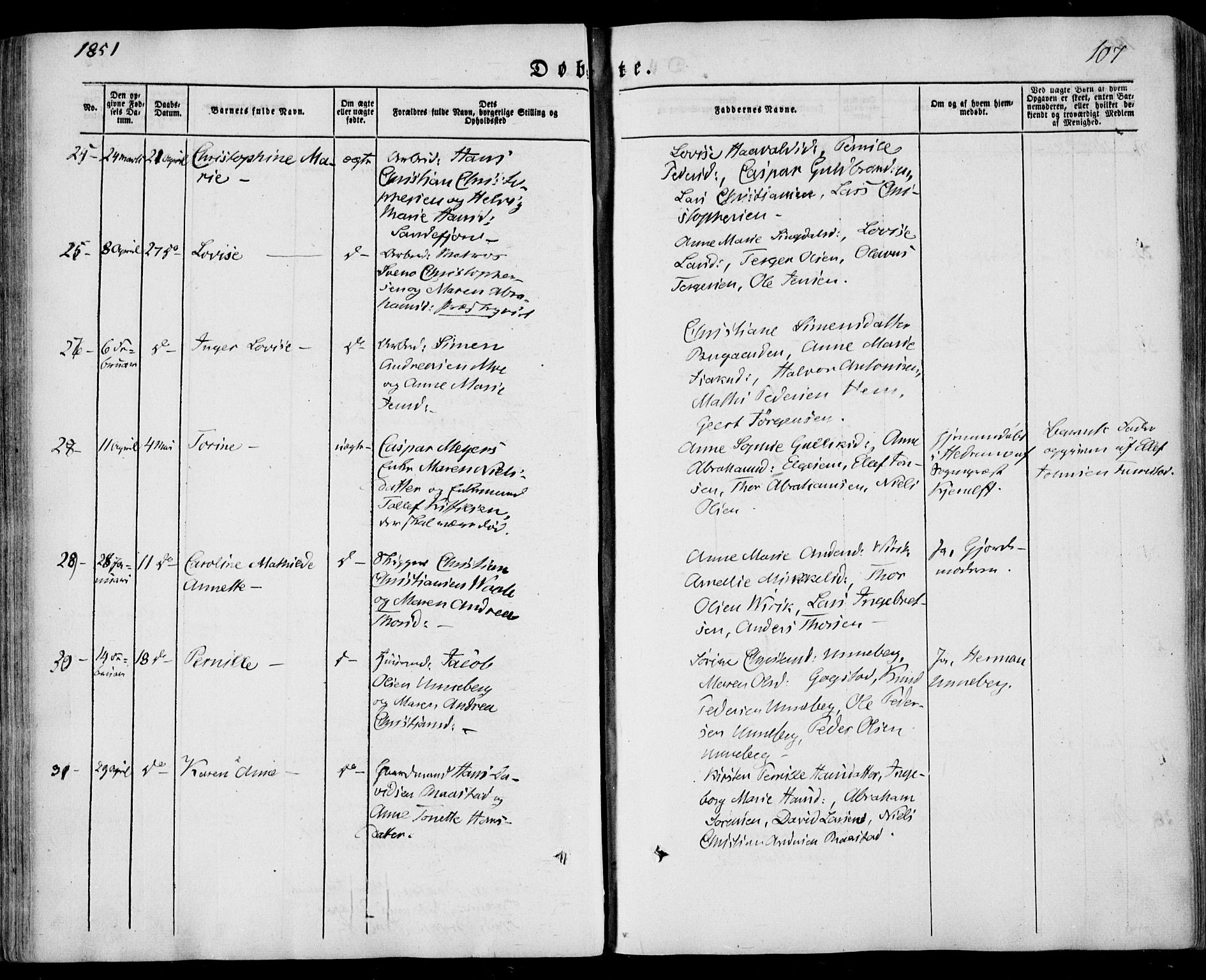 Sandar kirkebøker, AV/SAKO-A-243/F/Fa/L0006: Ministerialbok nr. 6, 1847-1860, s. 107