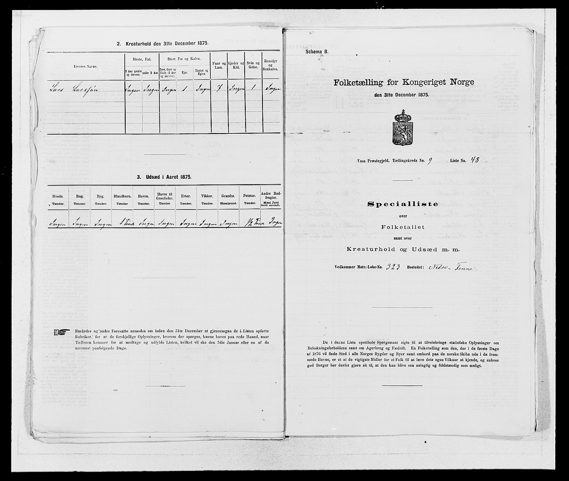 SAB, Folketelling 1875 for 1235P Voss prestegjeld, 1875, s. 1141