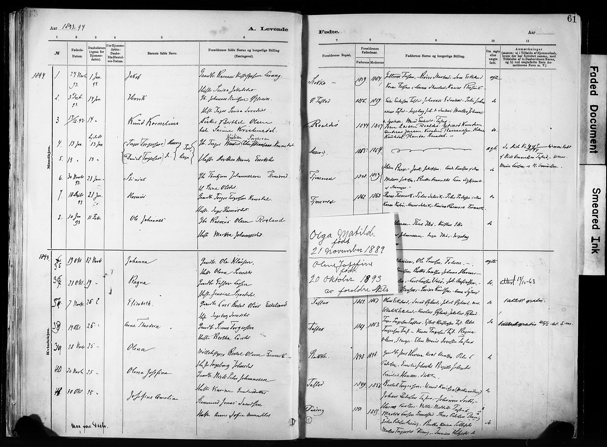 Hetland sokneprestkontor, AV/SAST-A-101826/30/30BA/L0011: Ministerialbok nr. A 11, 1884-1911, s. 61