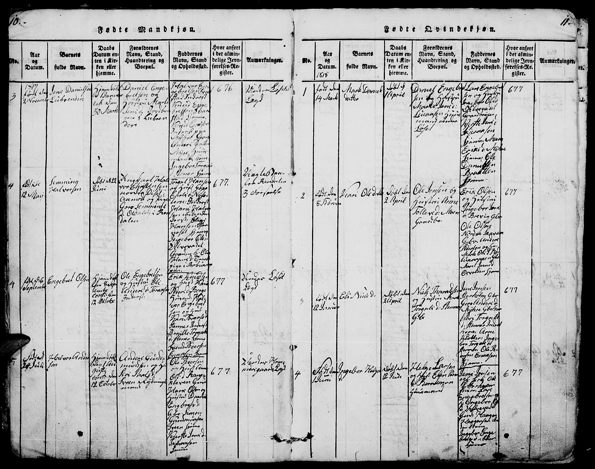 Trysil prestekontor, SAH/PREST-046/H/Ha/Hab/L0005: Klokkerbok nr. 5, 1814-1877, s. 10-11