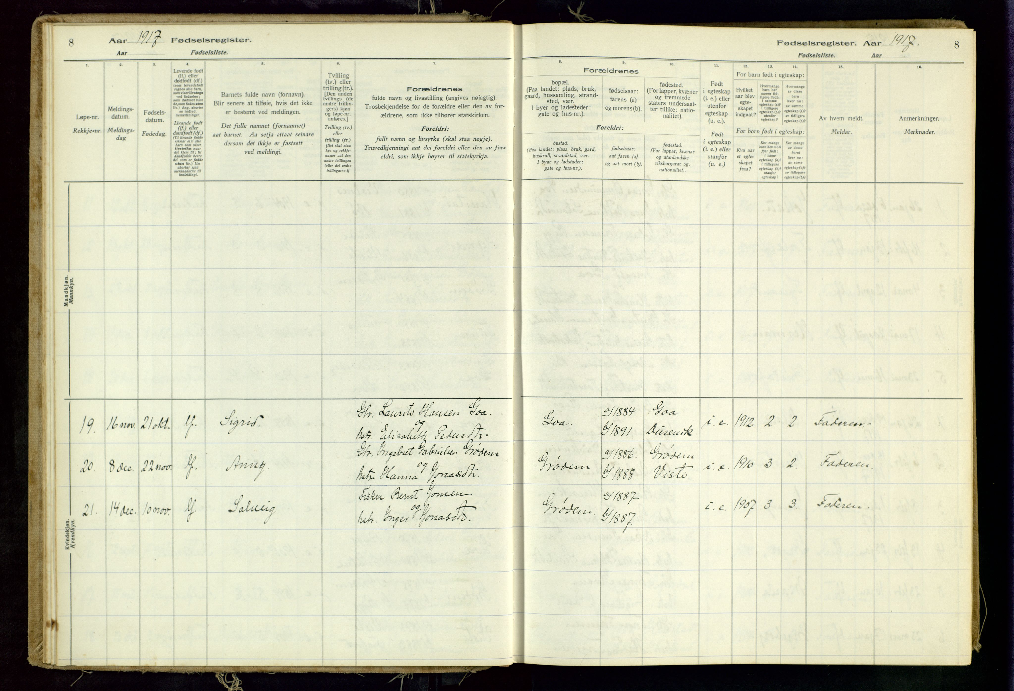 Hetland sokneprestkontor, AV/SAST-A-101826/70/704BA/L0001: Fødselsregister nr. 1, 1916-1954, s. 8