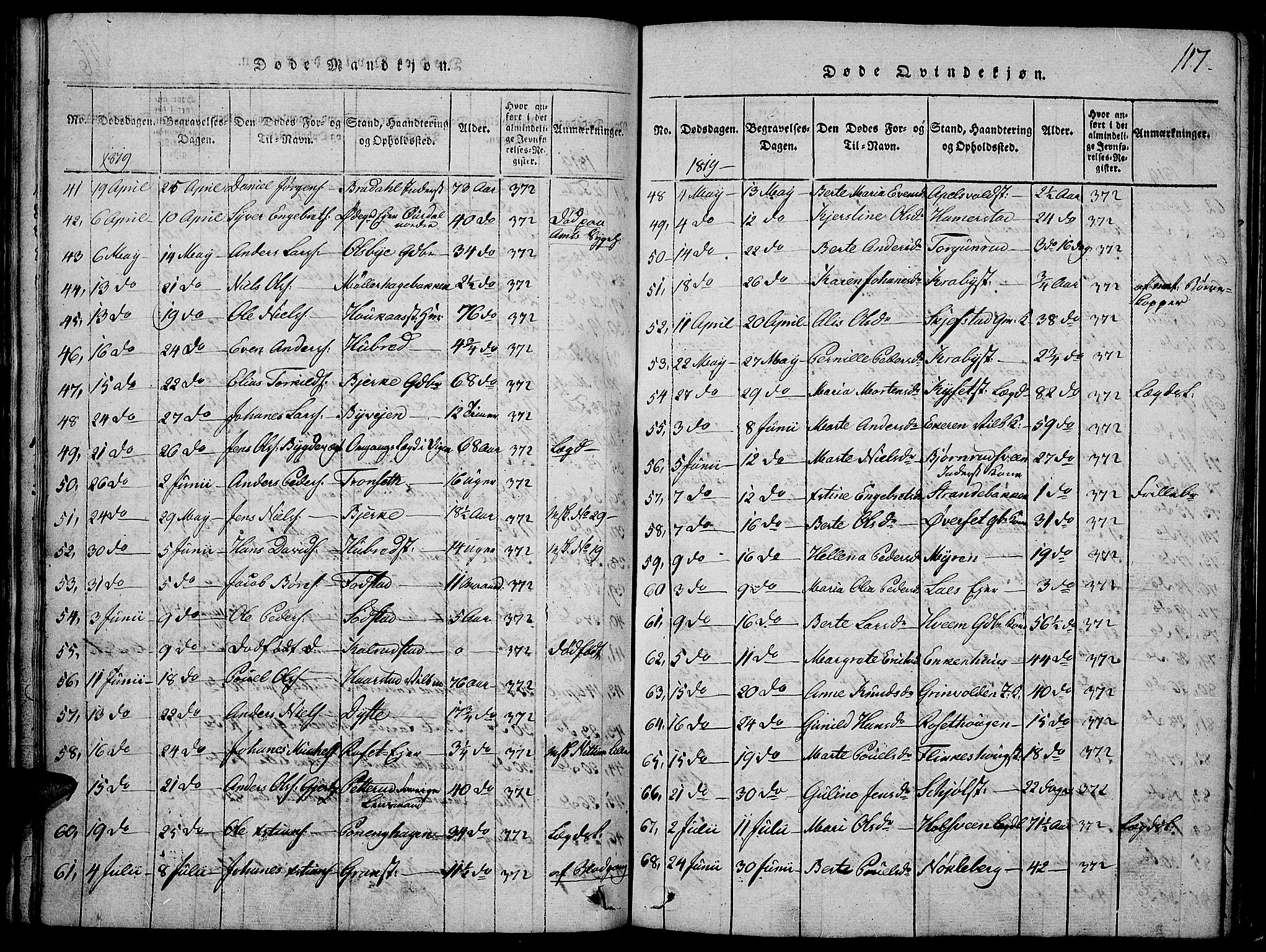 Toten prestekontor, SAH/PREST-102/H/Ha/Haa/L0009: Ministerialbok nr. 9, 1814-1820, s. 117