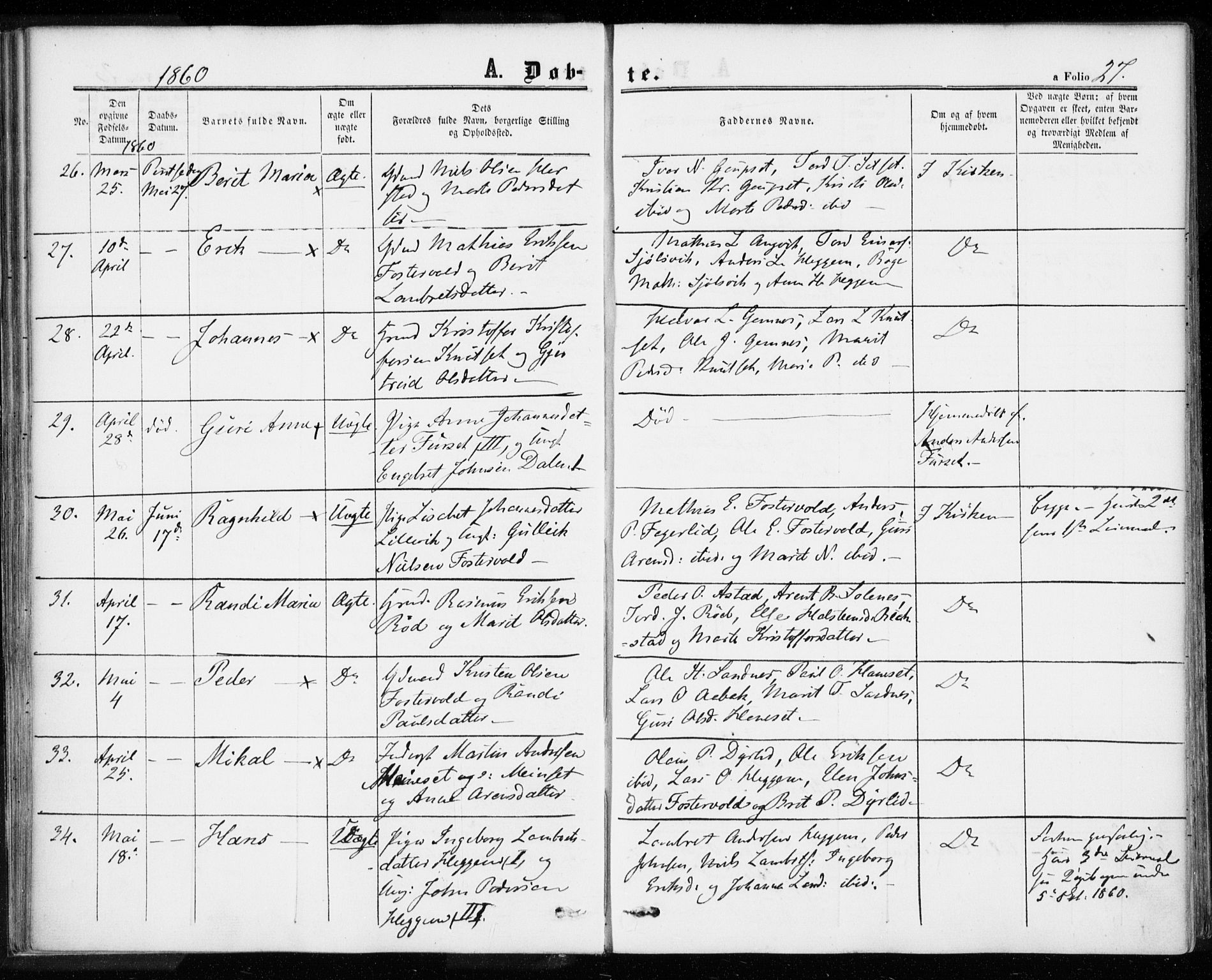 Ministerialprotokoller, klokkerbøker og fødselsregistre - Møre og Romsdal, AV/SAT-A-1454/584/L0965: Ministerialbok nr. 584A05, 1857-1868, s. 27