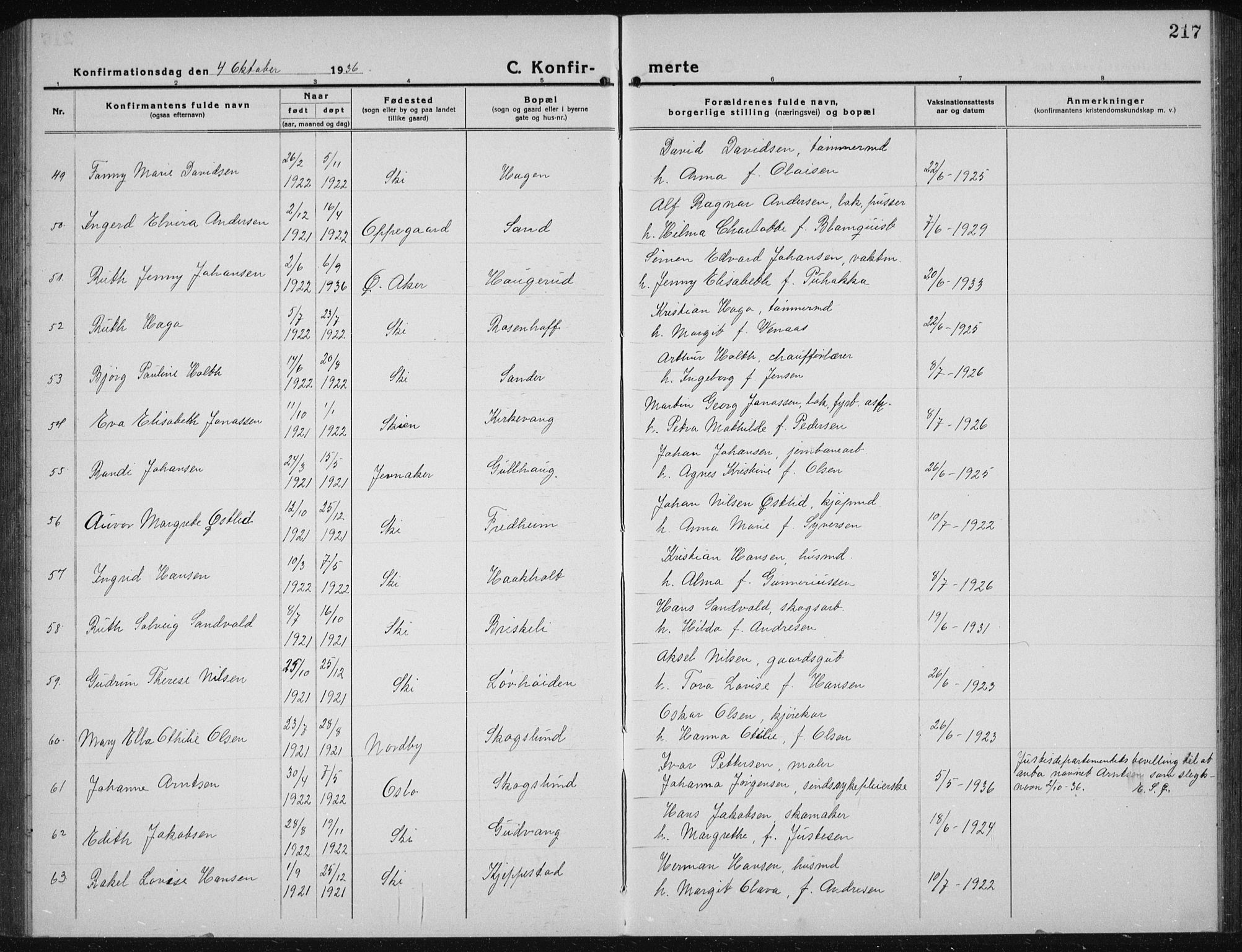 Kråkstad prestekontor Kirkebøker, AV/SAO-A-10125a/G/Gb/L0002: Klokkerbok nr. II 2, 1921-1941, s. 217
