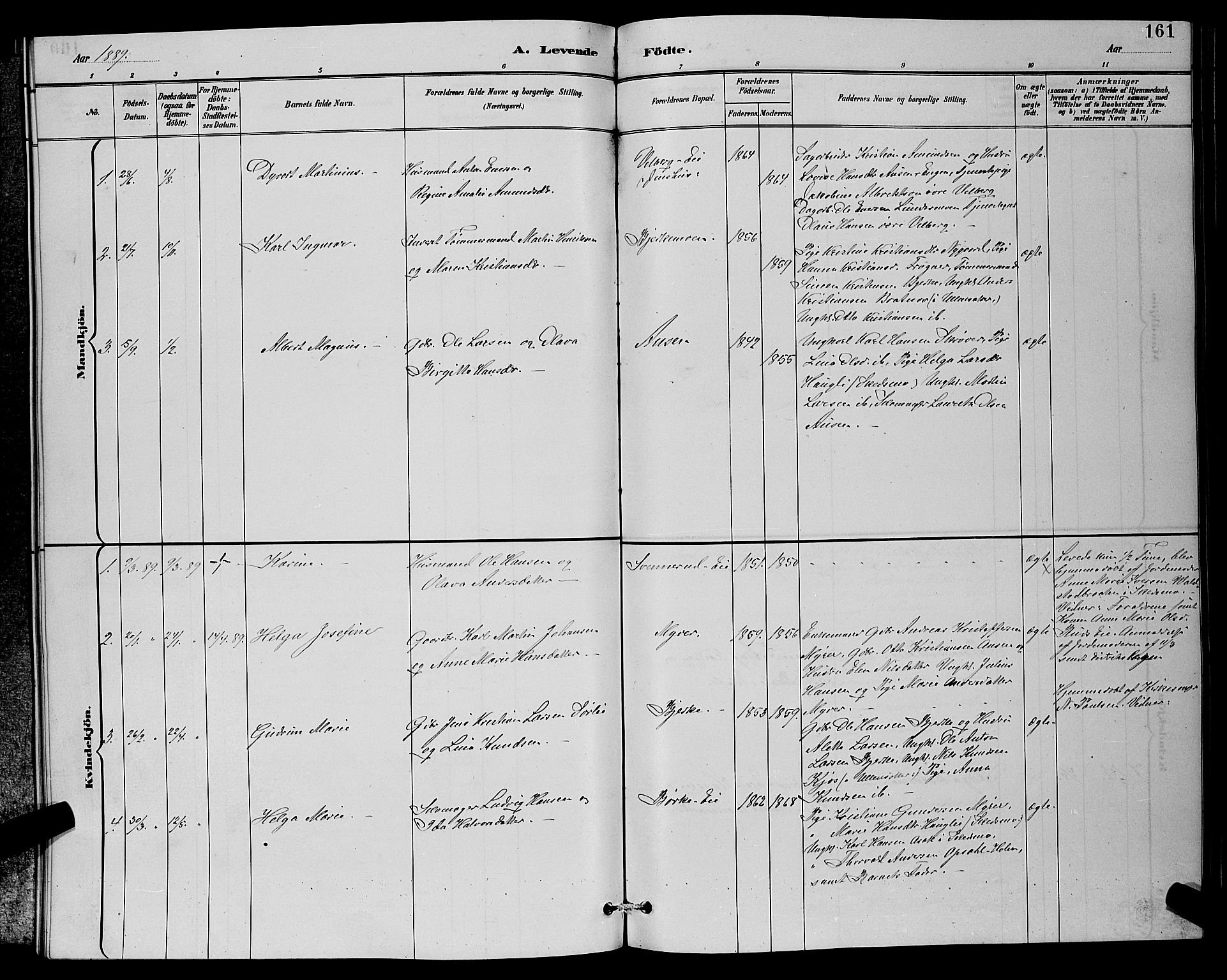 Sørum prestekontor Kirkebøker, SAO/A-10303/G/Ga/L0005: Klokkerbok nr. I 5.2, 1886-1894, s. 161