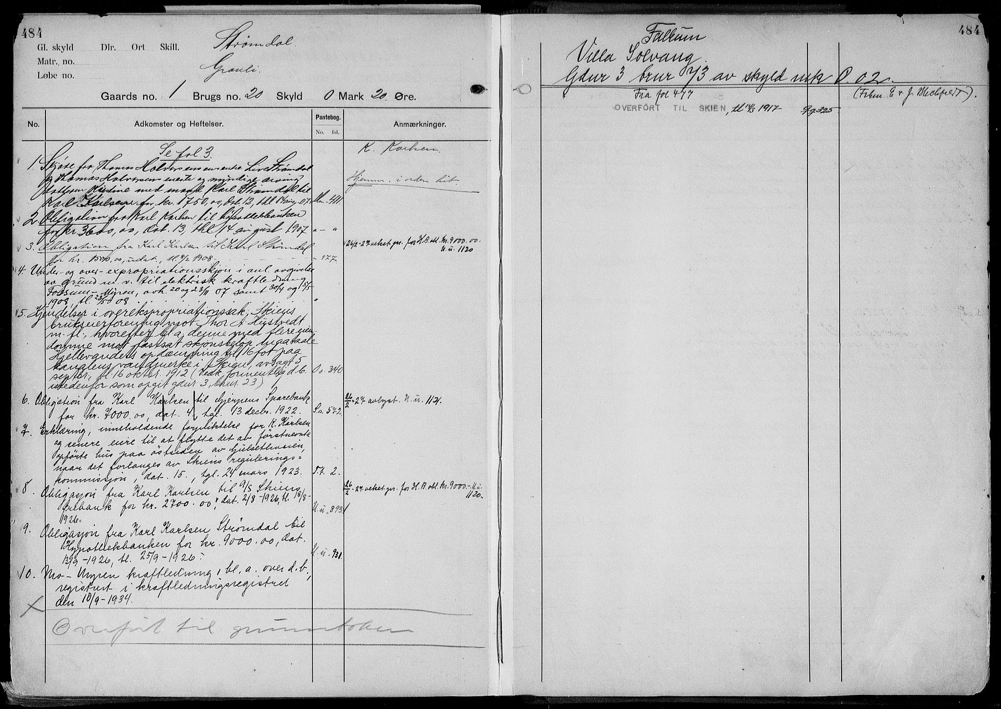 Gjerpen sorenskriveri, AV/SAKO-A-216/G/Gb/Gbd/L0001: Panteregister nr. IV 1, s. 484