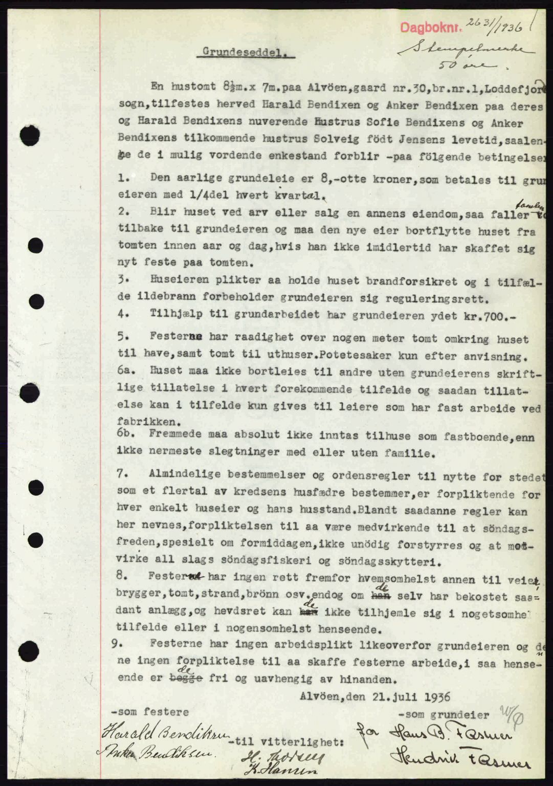 Midhordland sorenskriveri, SAB/A-3001/1/G/Gb/Gbk/L0001: Pantebok nr. A1-6, 1936-1937, Dagboknr: 2631/1936