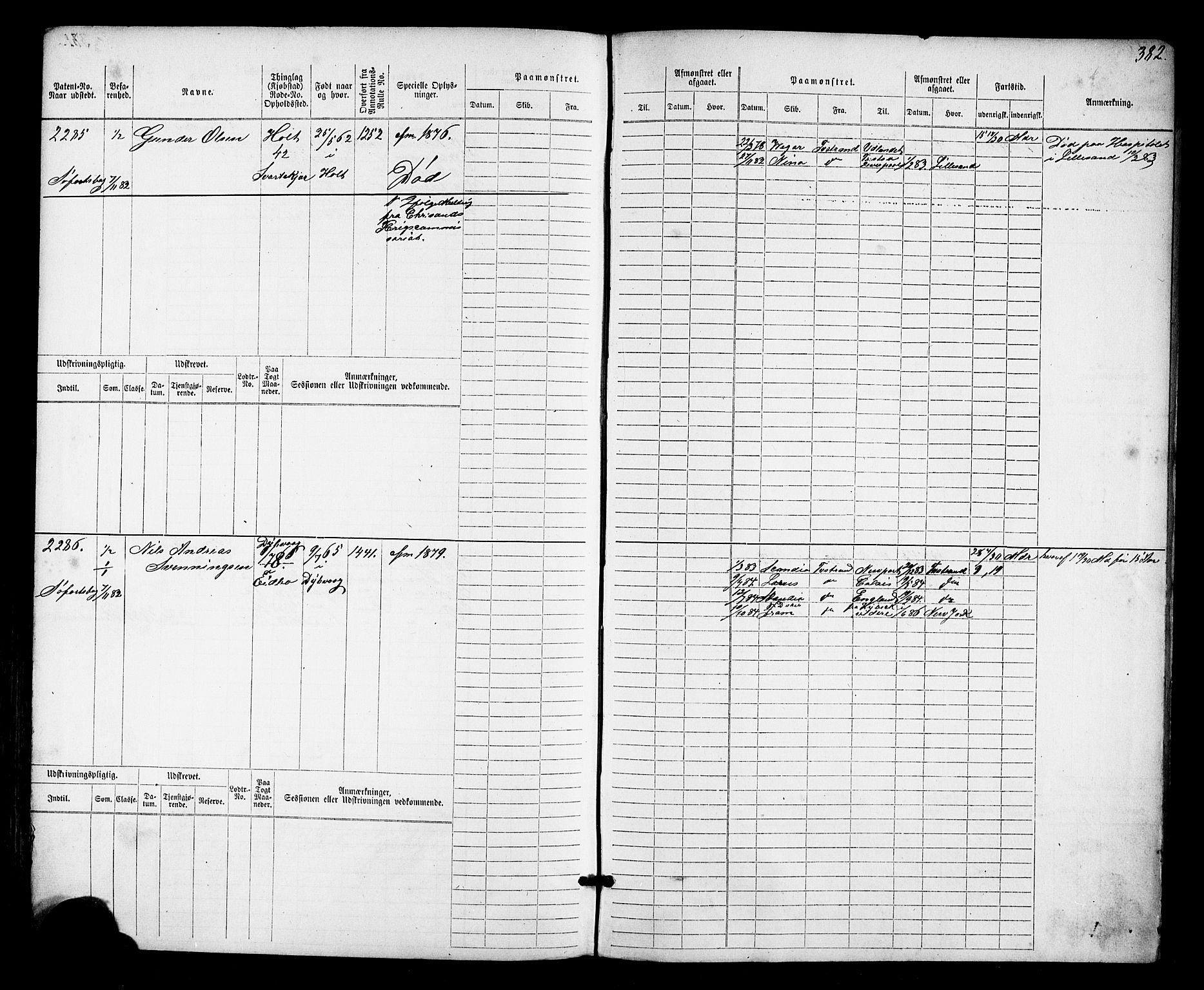 Tvedestrand mønstringskrets, AV/SAK-2031-0011/F/Fb/L0017: Hovedrulle nr 1533-2288, U-33, 1874-1882, s. 395