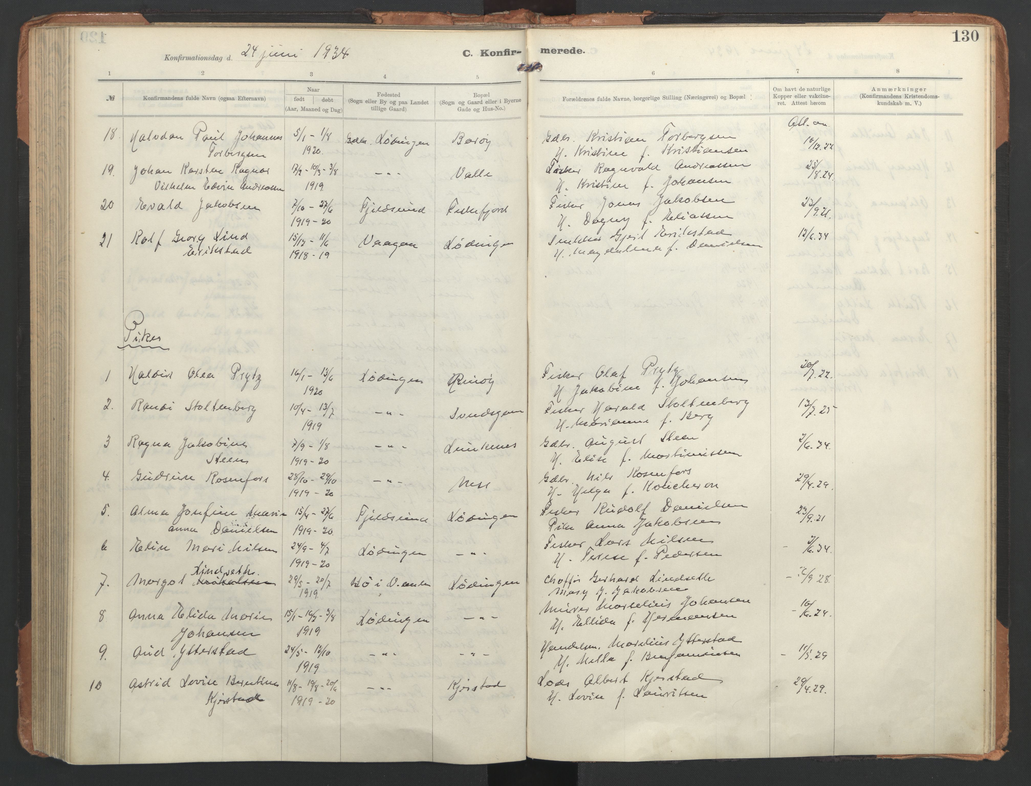 Ministerialprotokoller, klokkerbøker og fødselsregistre - Nordland, AV/SAT-A-1459/872/L1042: Ministerialbok nr. 872A17, 1910-1937, s. 130