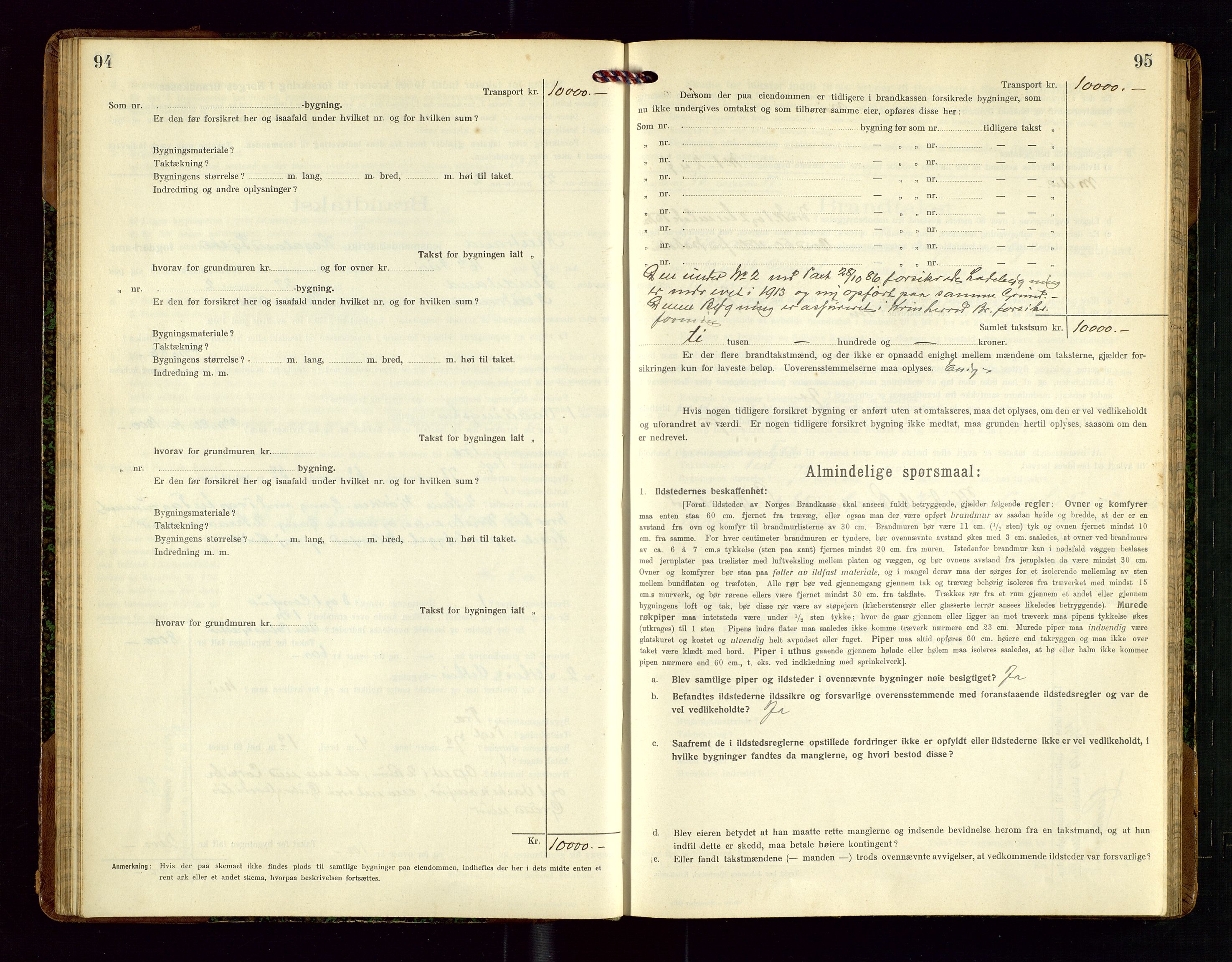 Nedstrand lensmannskontor, SAST/A-100236/Gob/L0002: "Brandtakstprotokol for Nerstrand lensmandsdistrikt Rogaland Fylke", 1916-1949, s. 94-95