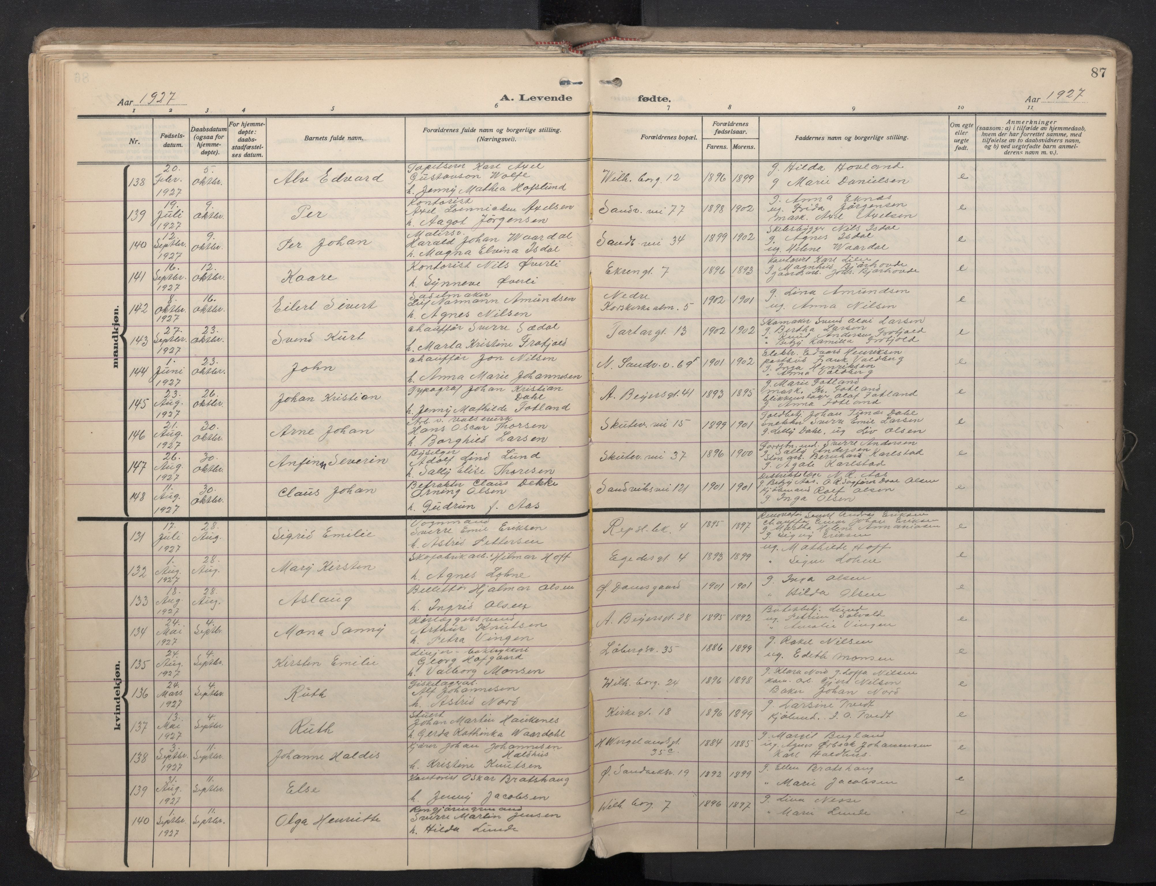 Sandviken Sokneprestembete, AV/SAB-A-77601/H/Ha/L0008: Ministerialbok nr. B 5, 1924-1944, s. 87