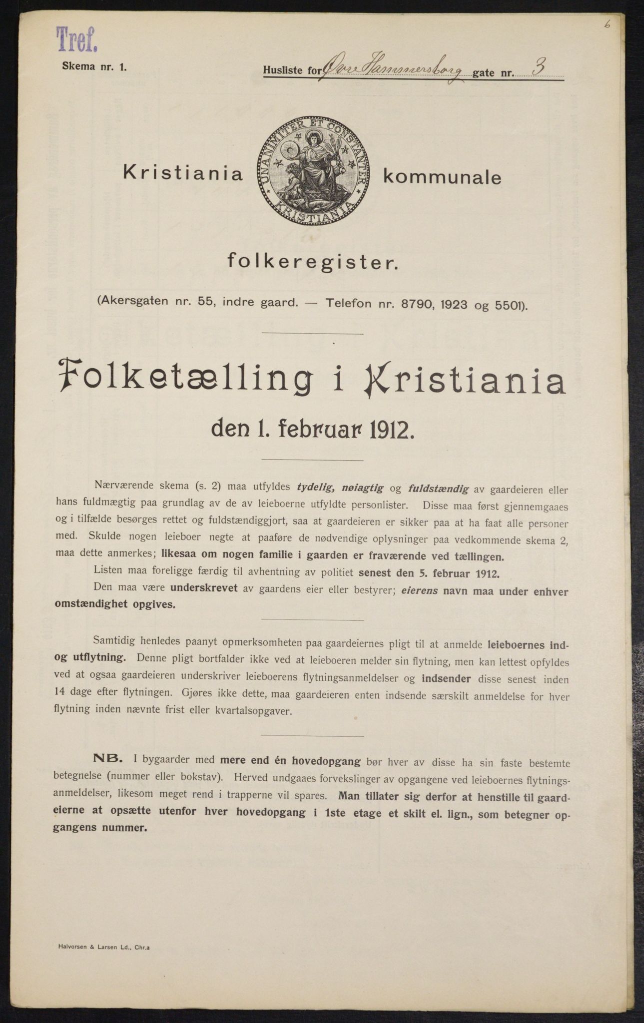 OBA, Kommunal folketelling 1.2.1912 for Kristiania, 1912, s. 129861