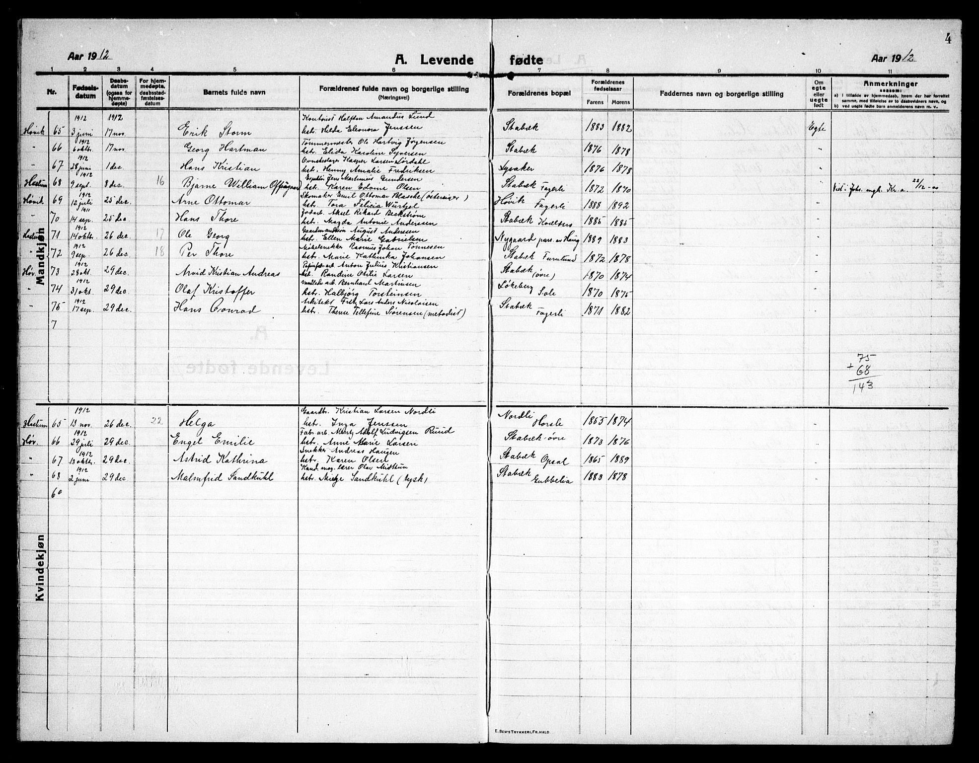 Østre Bærum prestekontor Kirkebøker, SAO/A-10887/G/Ga/L0002: Klokkerbok nr. 2, 1912-1929, s. 4