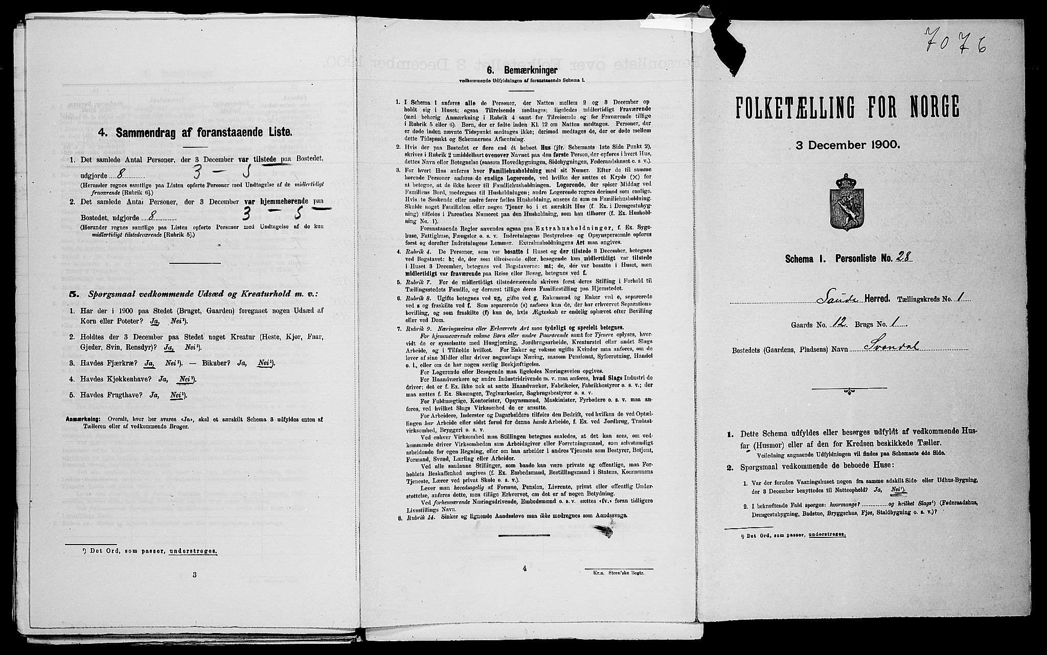 SAST, Folketelling 1900 for 1135 Sauda herred, 1900, s. 119