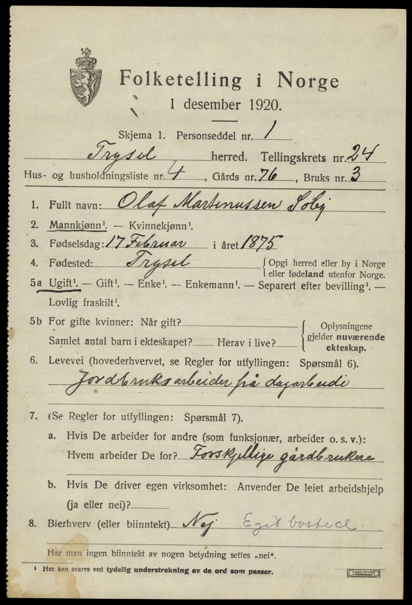 SAH, Folketelling 1920 for 0428 Trysil herred, 1920, s. 15249