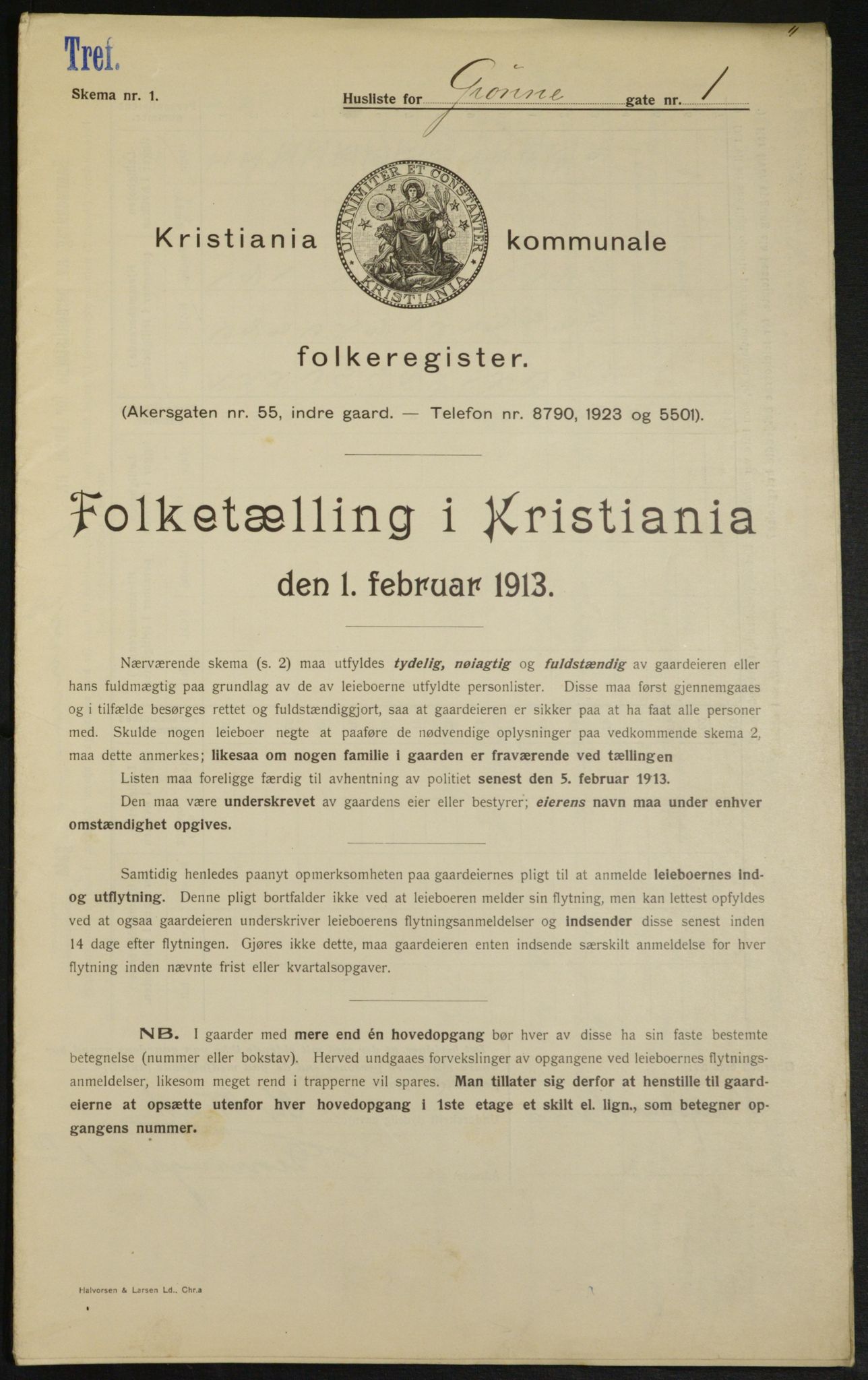 OBA, Kommunal folketelling 1.2.1913 for Kristiania, 1913, s. 32324