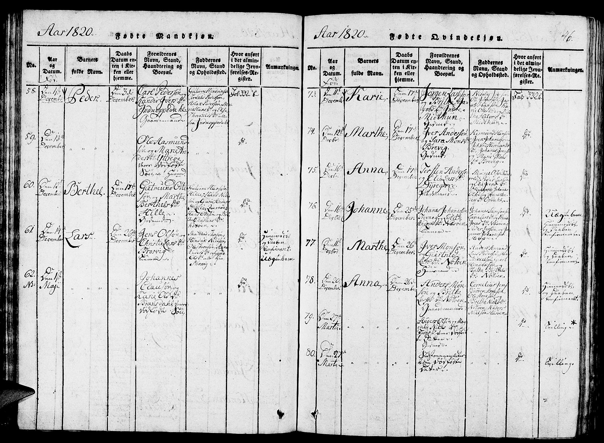 Gulen sokneprestembete, AV/SAB-A-80201/H/Haa/Haaa/L0018: Ministerialbok nr. A 18, 1816-1825, s. 46