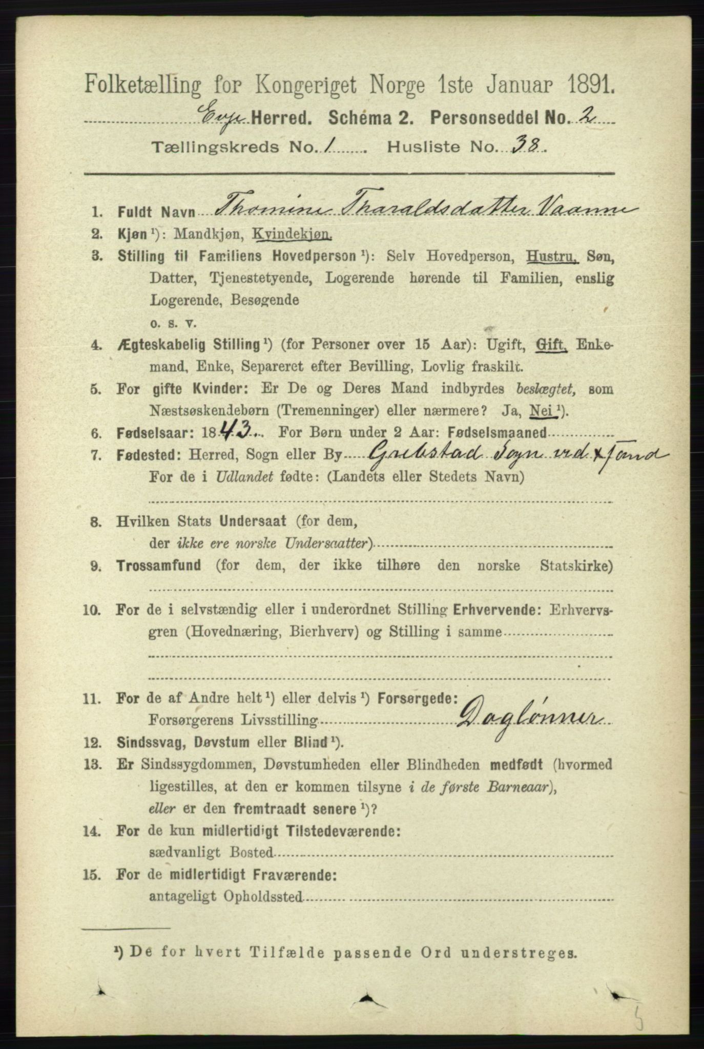 RA, Folketelling 1891 for 0937 Evje herred, 1891, s. 325