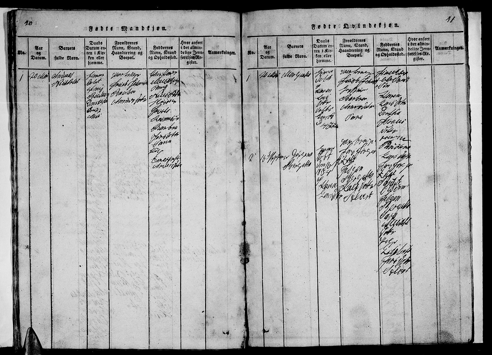 Ministerialprotokoller, klokkerbøker og fødselsregistre - Nordland, SAT/A-1459/840/L0581: Klokkerbok nr. 840C01, 1820-1873, s. 40-41