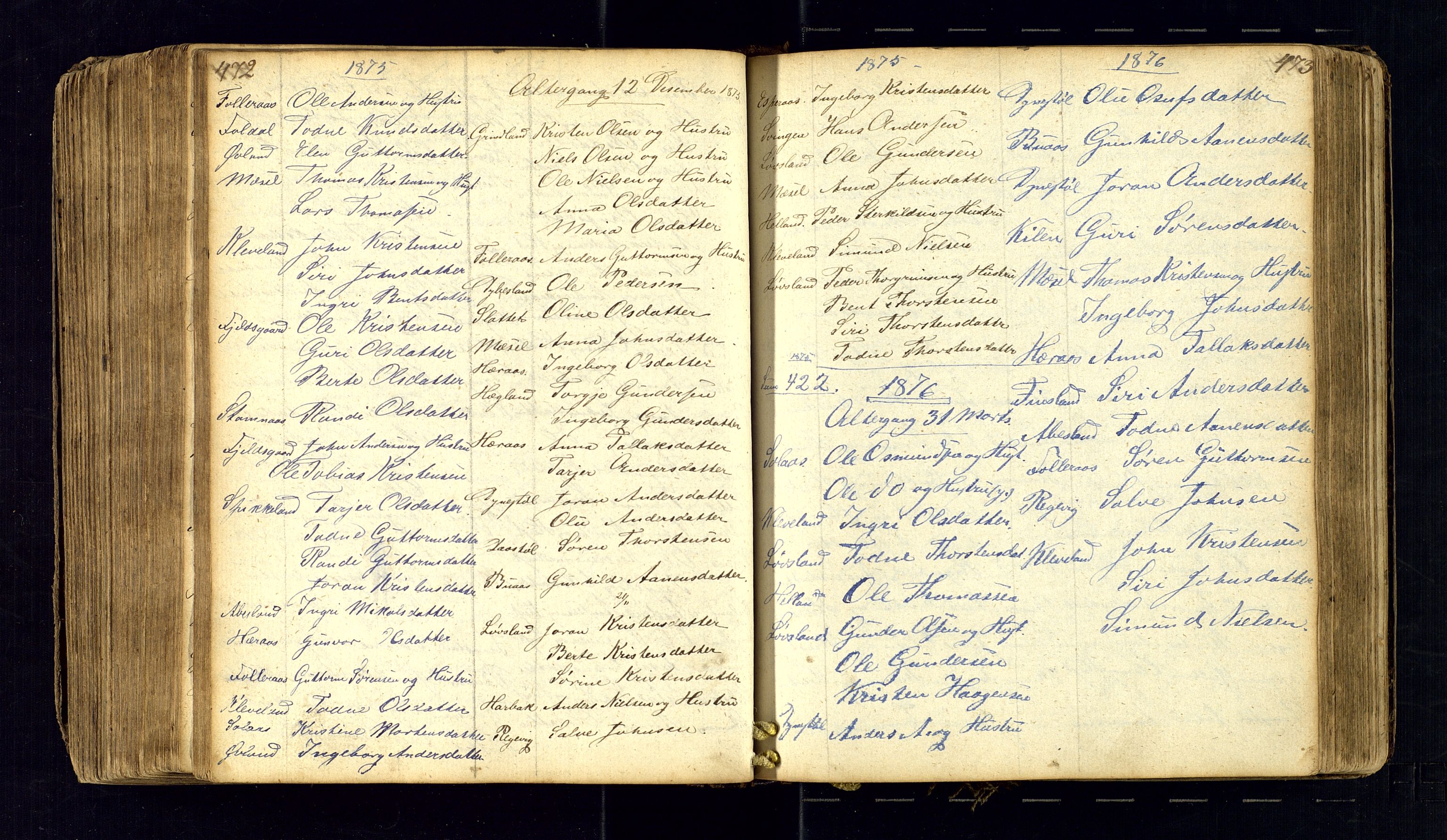 Bjelland sokneprestkontor, AV/SAK-1111-0005/F/Fc/Fcb/L0001: Kommunikantprotokoll nr. C-1, 1827-1906, s. 472-473