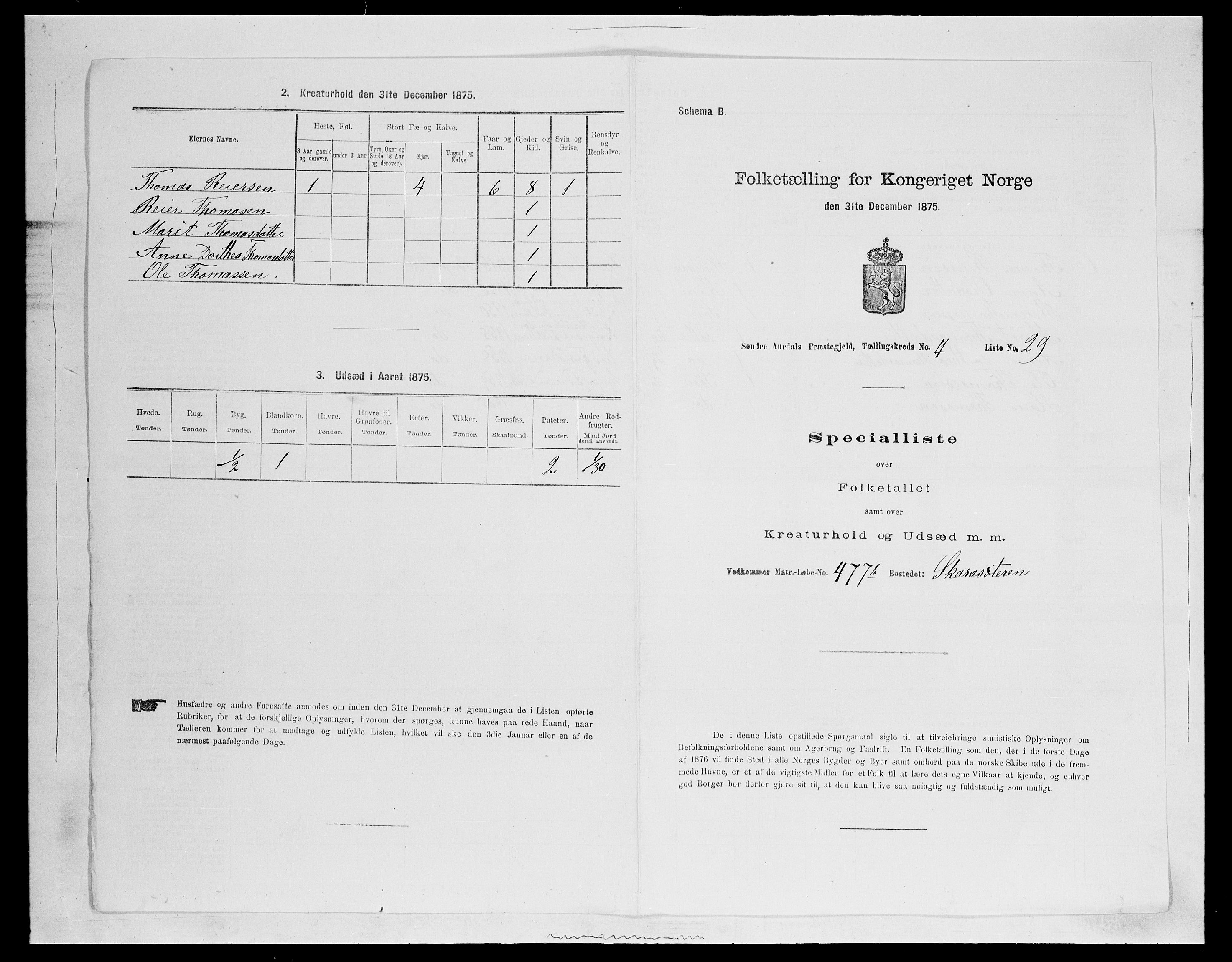 SAH, Folketelling 1875 for 0540P Sør-Aurdal prestegjeld, 1875, s. 736