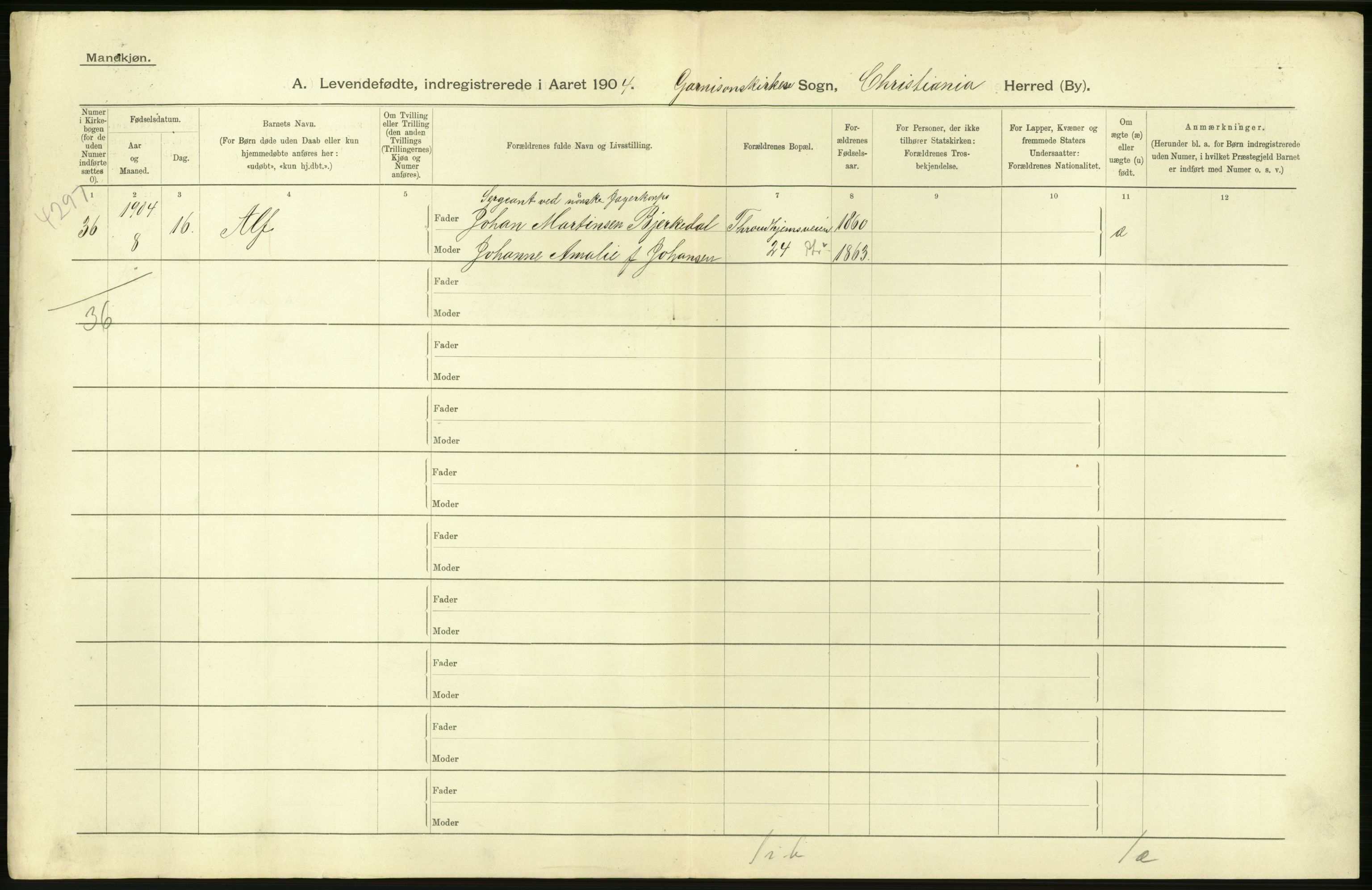 Statistisk sentralbyrå, Sosiodemografiske emner, Befolkning, AV/RA-S-2228/D/Df/Dfa/Dfab/L0003: Kristiania: Fødte, 1904, s. 42