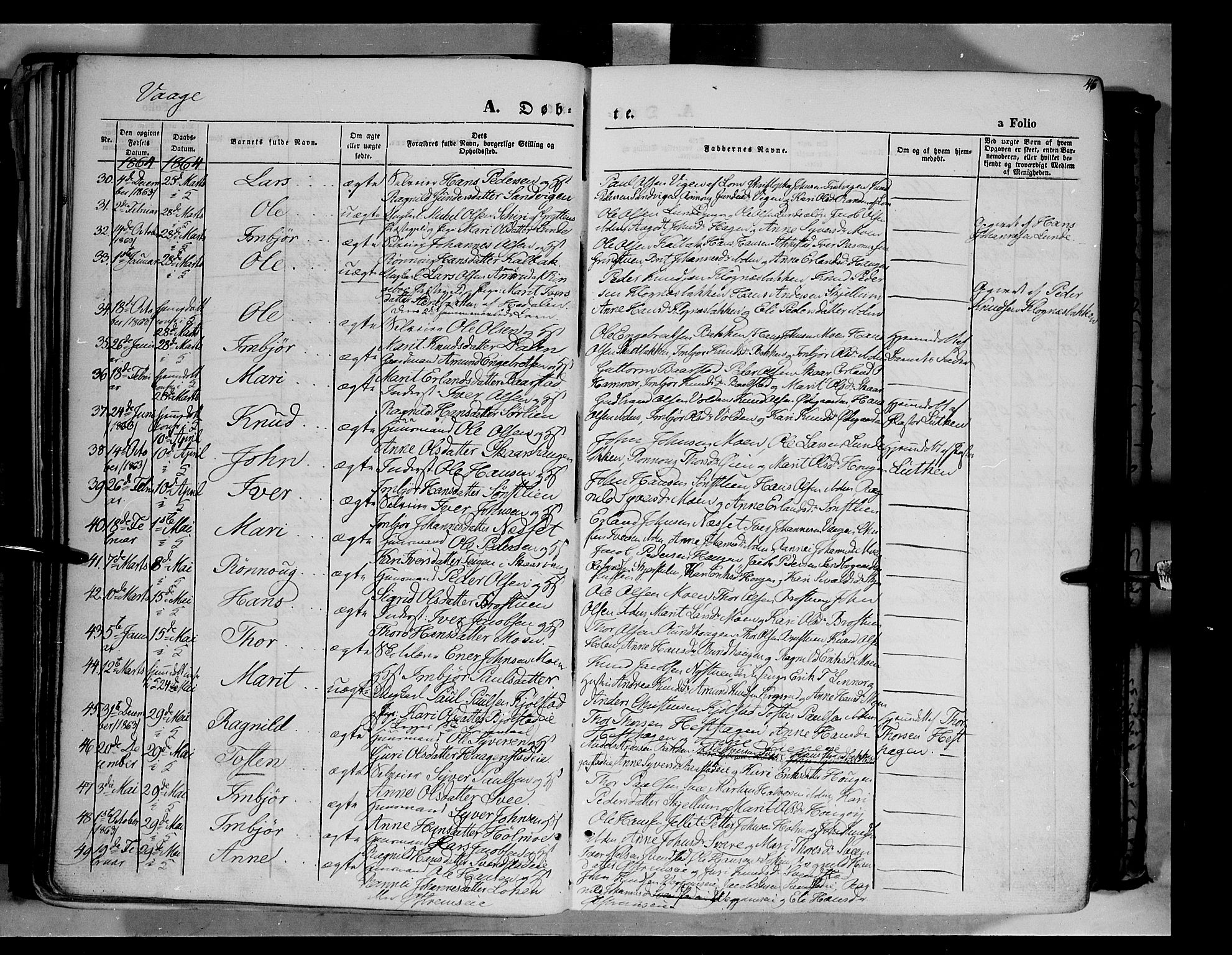 Vågå prestekontor, AV/SAH-PREST-076/H/Ha/Haa/L0006: Ministerialbok nr. 6 /1, 1856-1872, s. 46