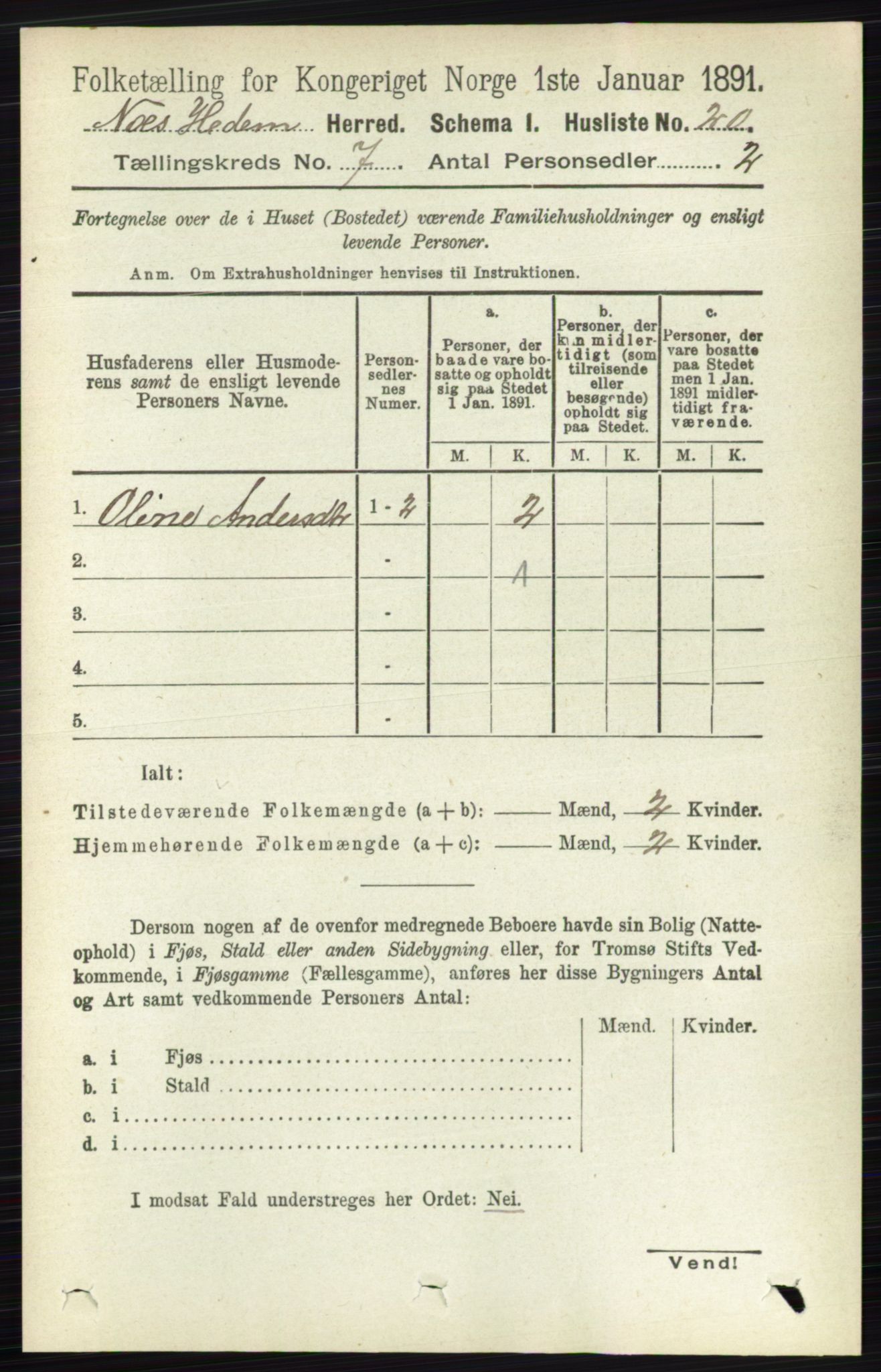 RA, Folketelling 1891 for 0411 Nes herred, 1891, s. 3848