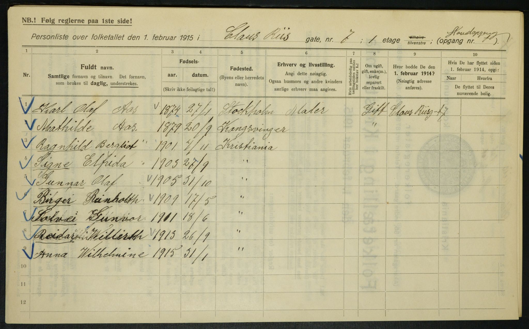 OBA, Kommunal folketelling 1.2.1915 for Kristiania, 1915, s. 12743