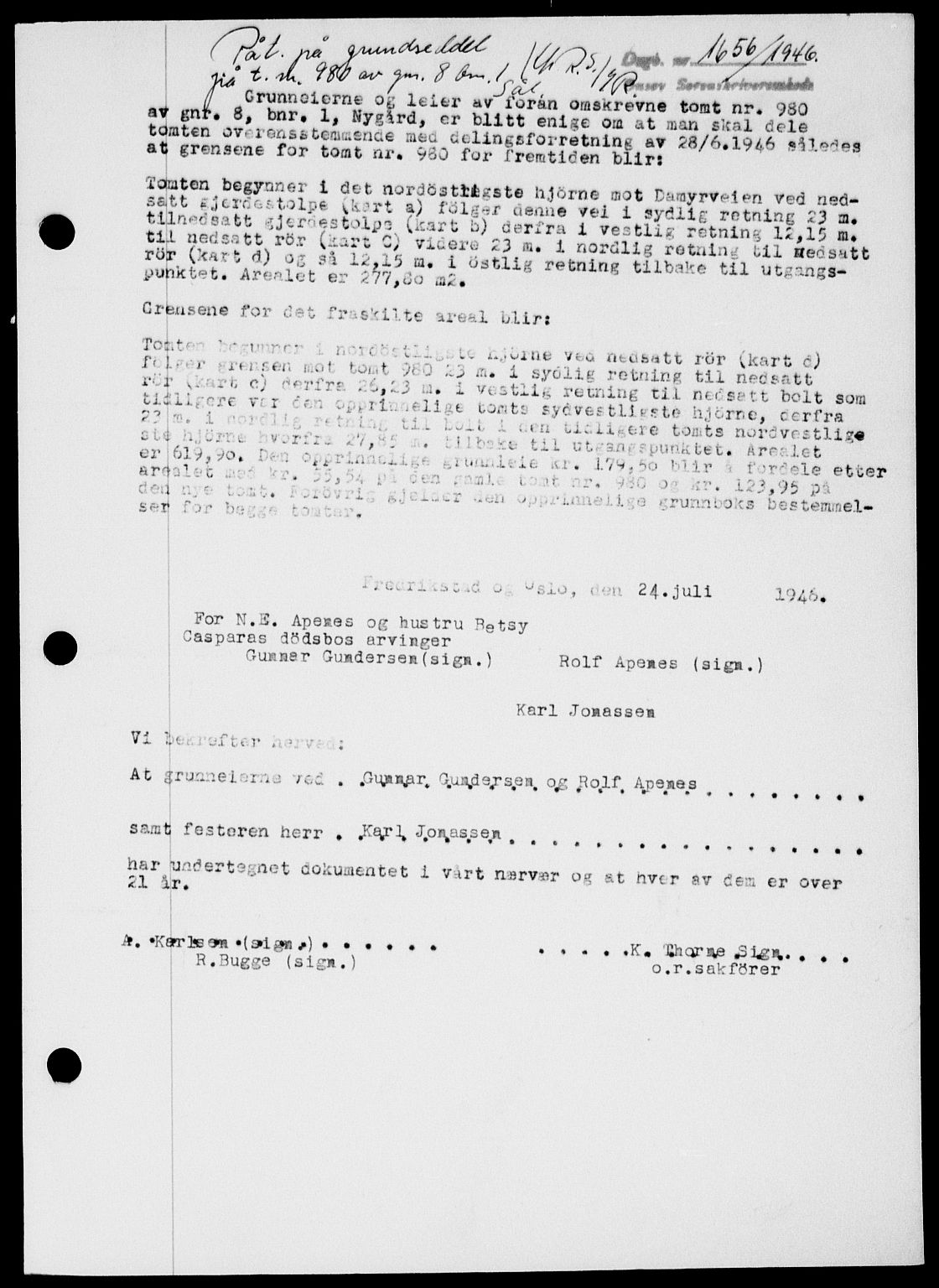 Onsøy sorenskriveri, SAO/A-10474/G/Ga/Gab/L0016: Pantebok nr. II A-16, 1946-1946, Dagboknr: 1656/1946